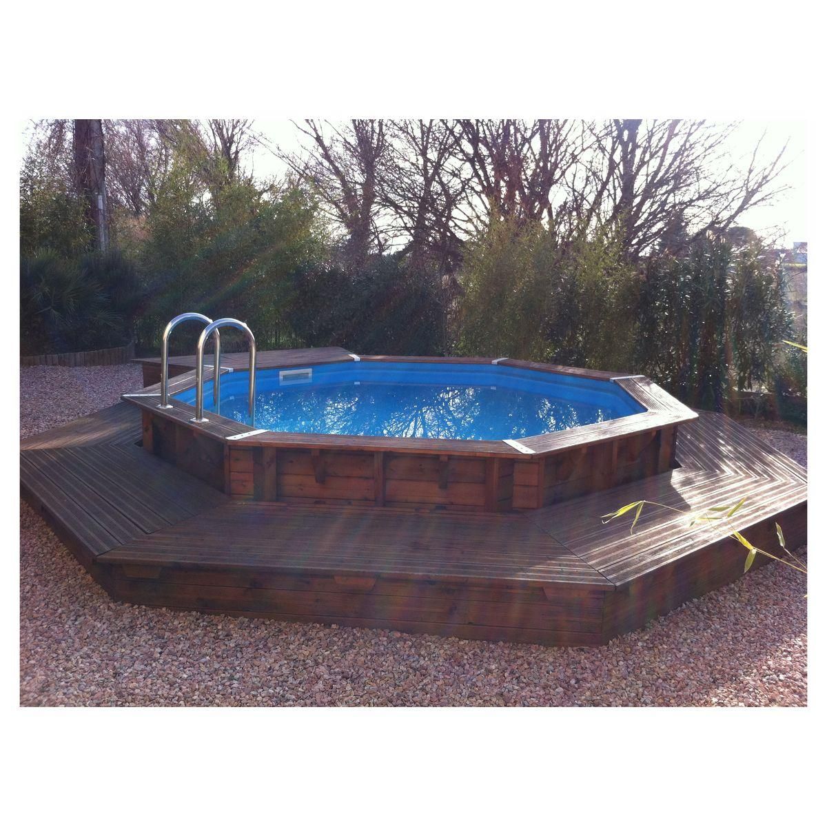 UBBINK Piscine hors so lbois octogonale  - 430x120cm - Liner Bleu -OCEA