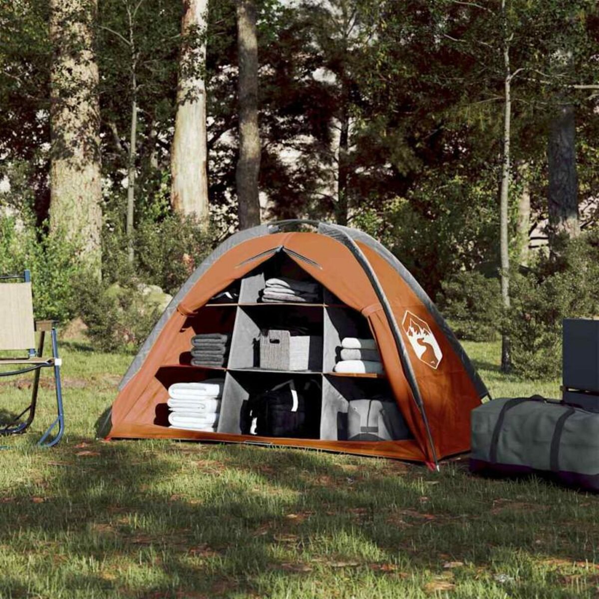 VIDAXL Tente de rangement 9 compartiments gris et orange imperméable