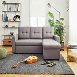 BEST MOBILIER Tulipe - canapé d'angle réversible - 4 places - convertible avec coffre - en tissu. Coloris disponibles : Gris