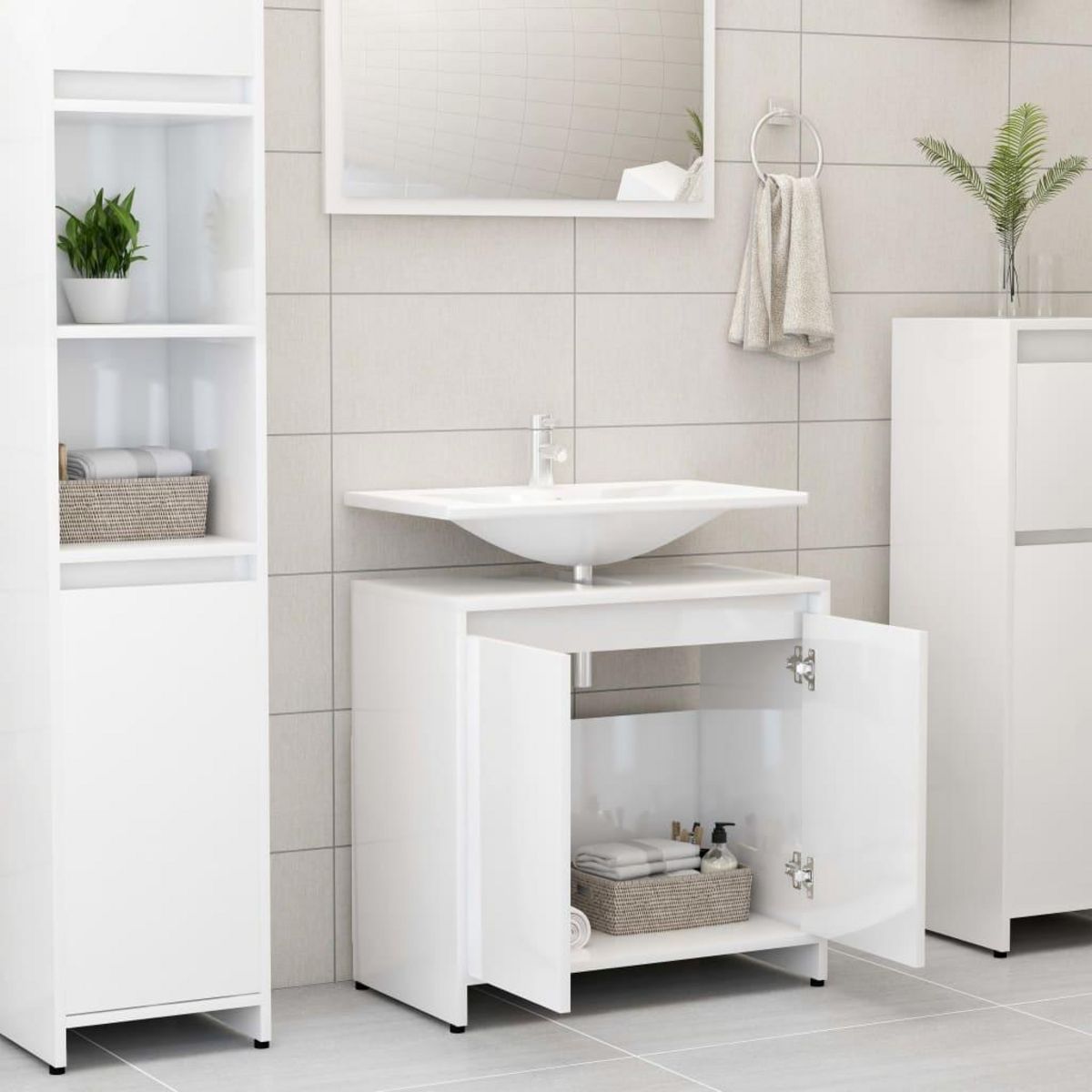VIDAXL Armoire de salle de bain Blanc brillant Bois d'ingenierie
