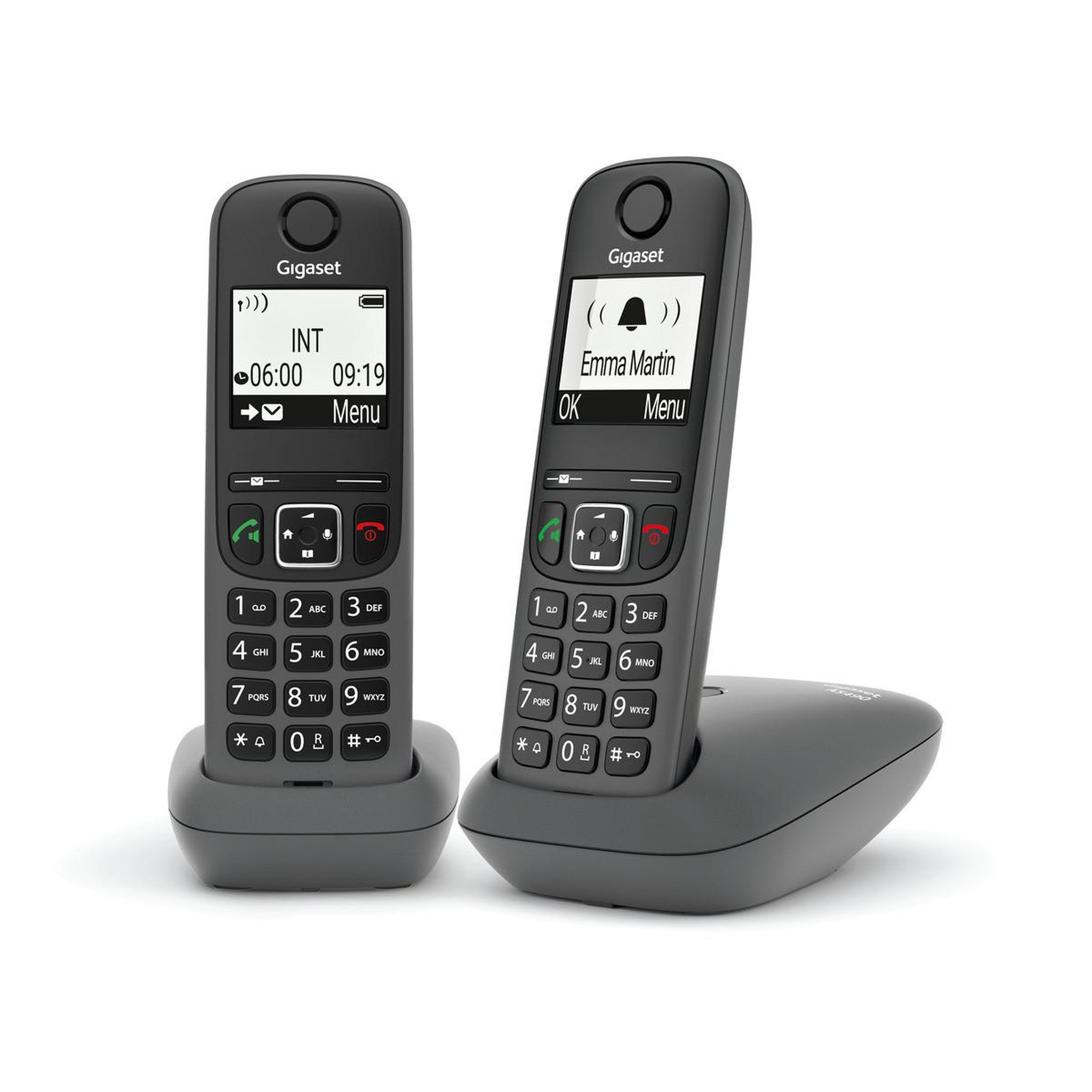 Voir la diapositive 3 : GIGASET TÉLÉPHONE SANS FIL DOUBLE GIGASET AS490 DUO MAINS LIBRES NOIR