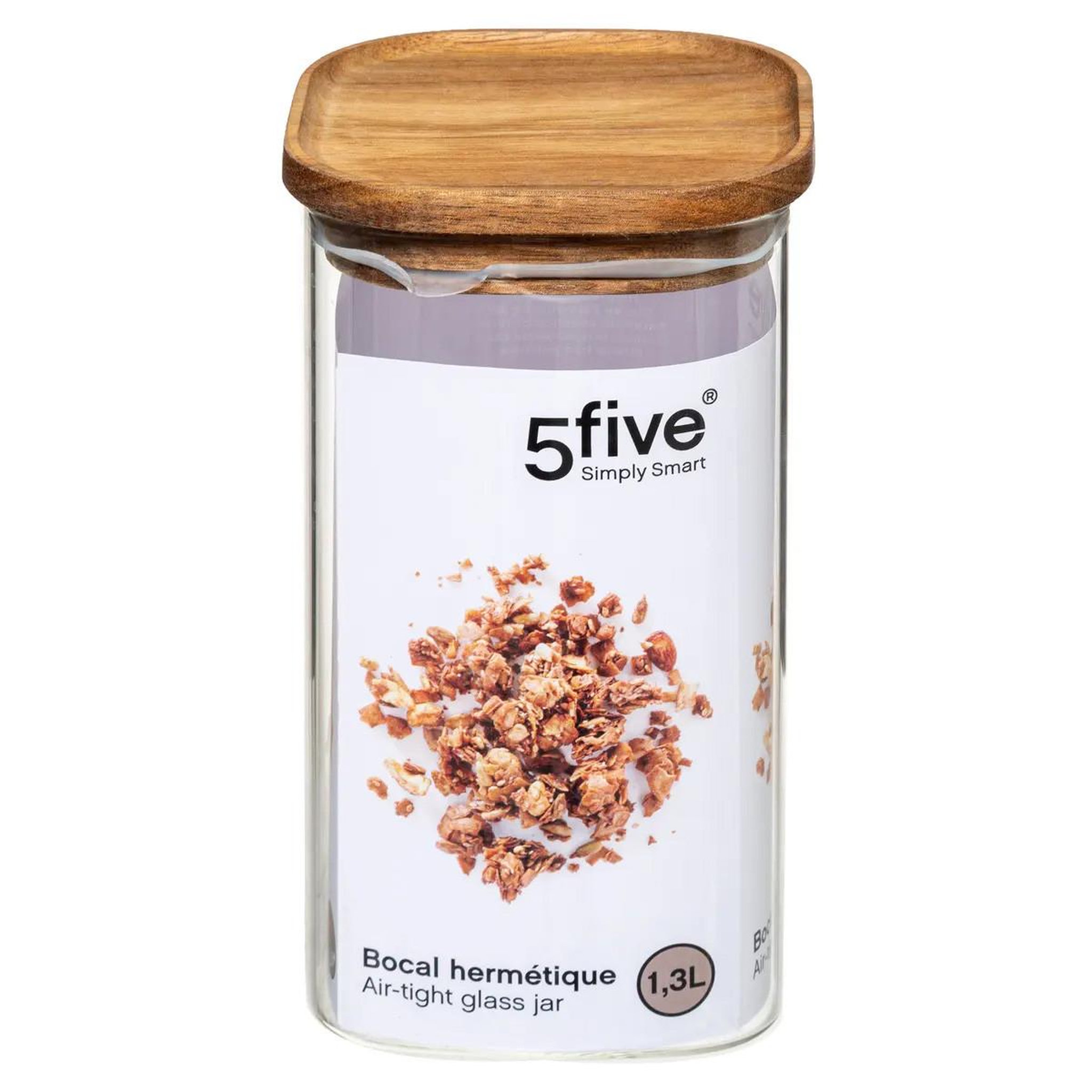 Voir la diapositive 3 : FIVE Bocal en verre  hermet  1,3l transparent & marron