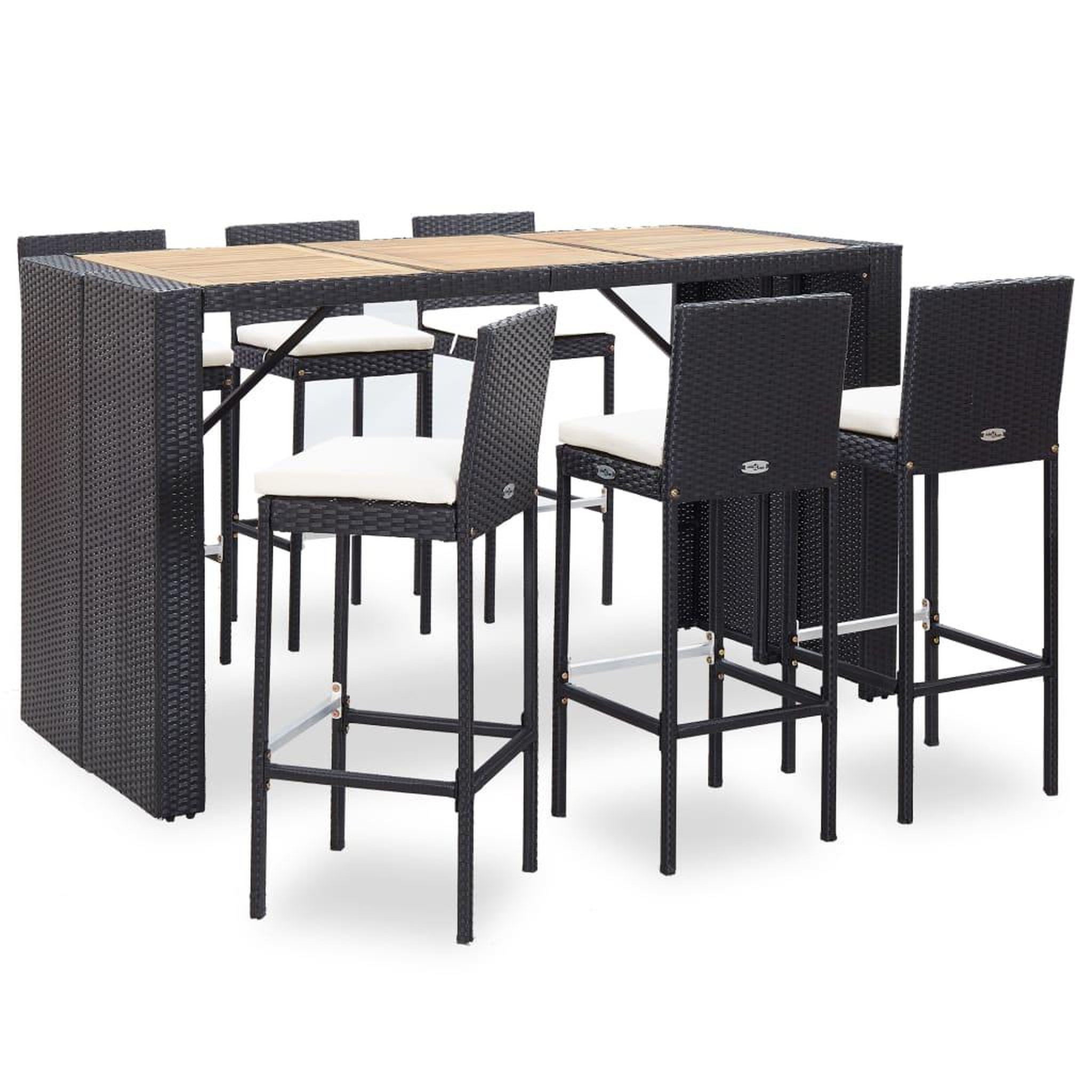 Voir la diapositive 1 : VIDAXL Ensemble de bar de jardin 7 pcs et coussins Resine tressee Noir