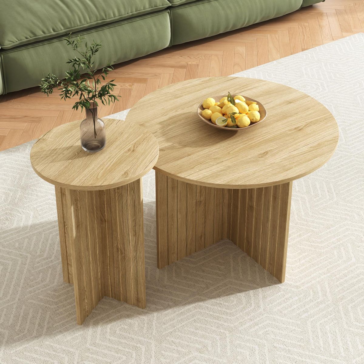 MERAX Table basse gigogne ronde naturel - 76x76 cm mdf
