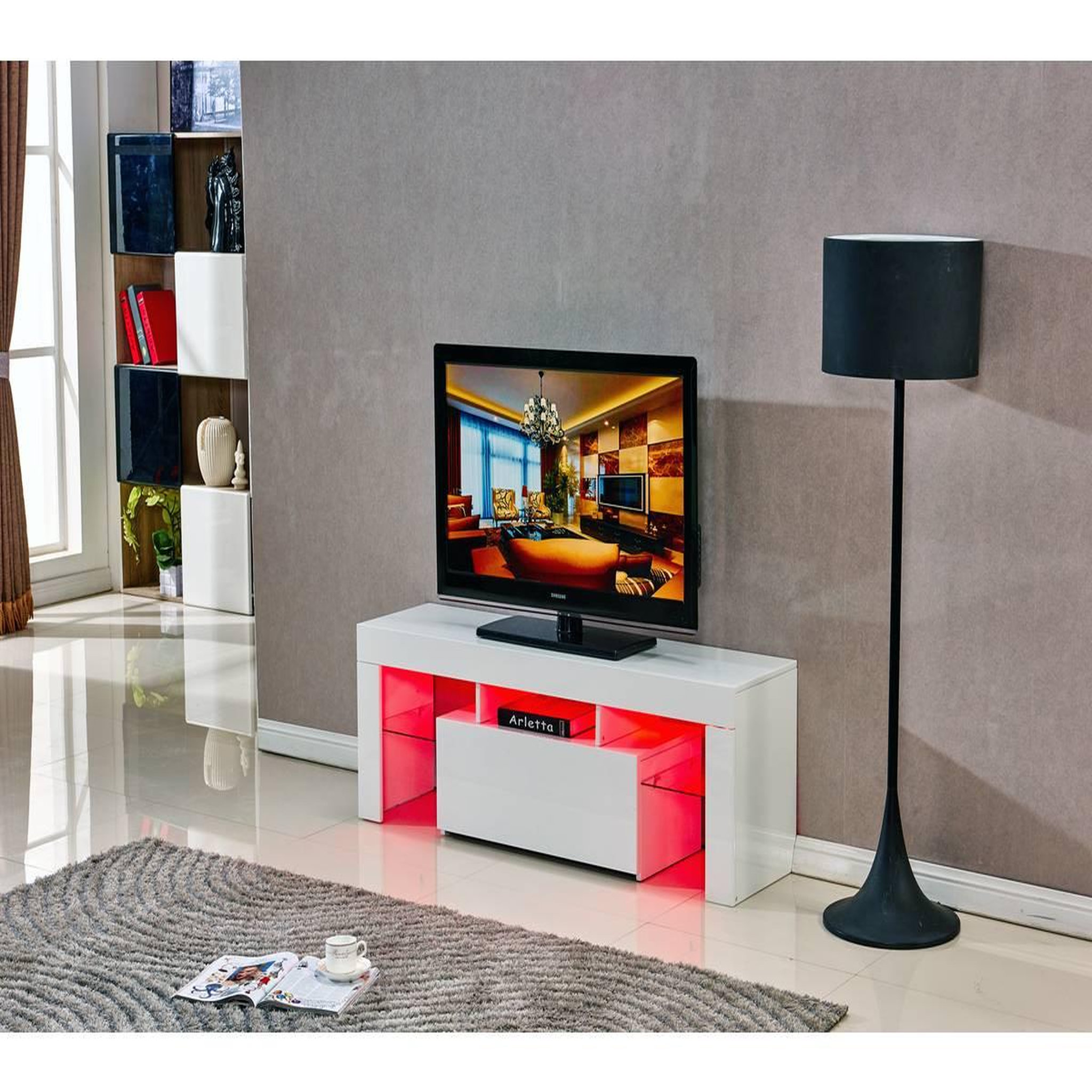 Voir la diapositive 3 : Habitat et Jardin Meuble tv led  borda  - 130 x 34 x 45 cm - blanc laqué