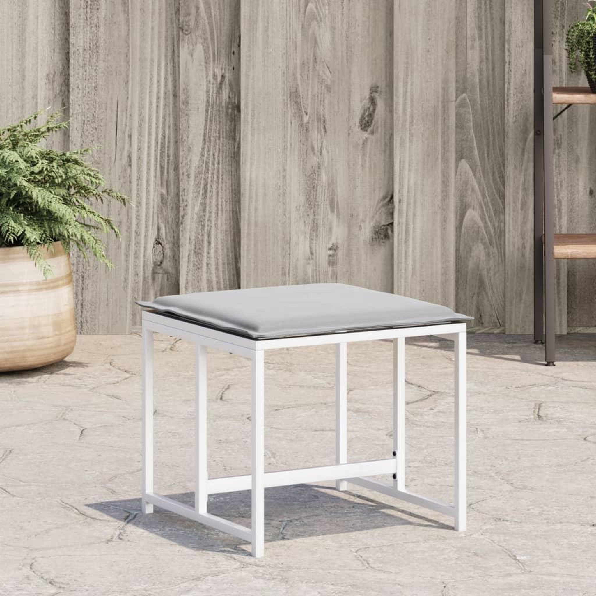VIDAXL Tabourets de jardin avec coussins 4pcs blanc acier et textilene