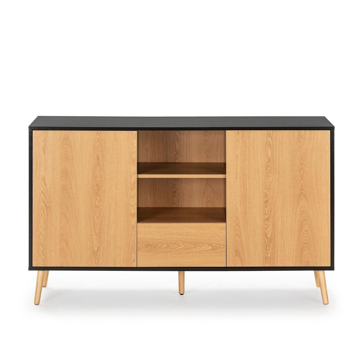 VS VENTA-STOCK Buffet Apolo 2 portes 1 tiroir, couleur noir/bois