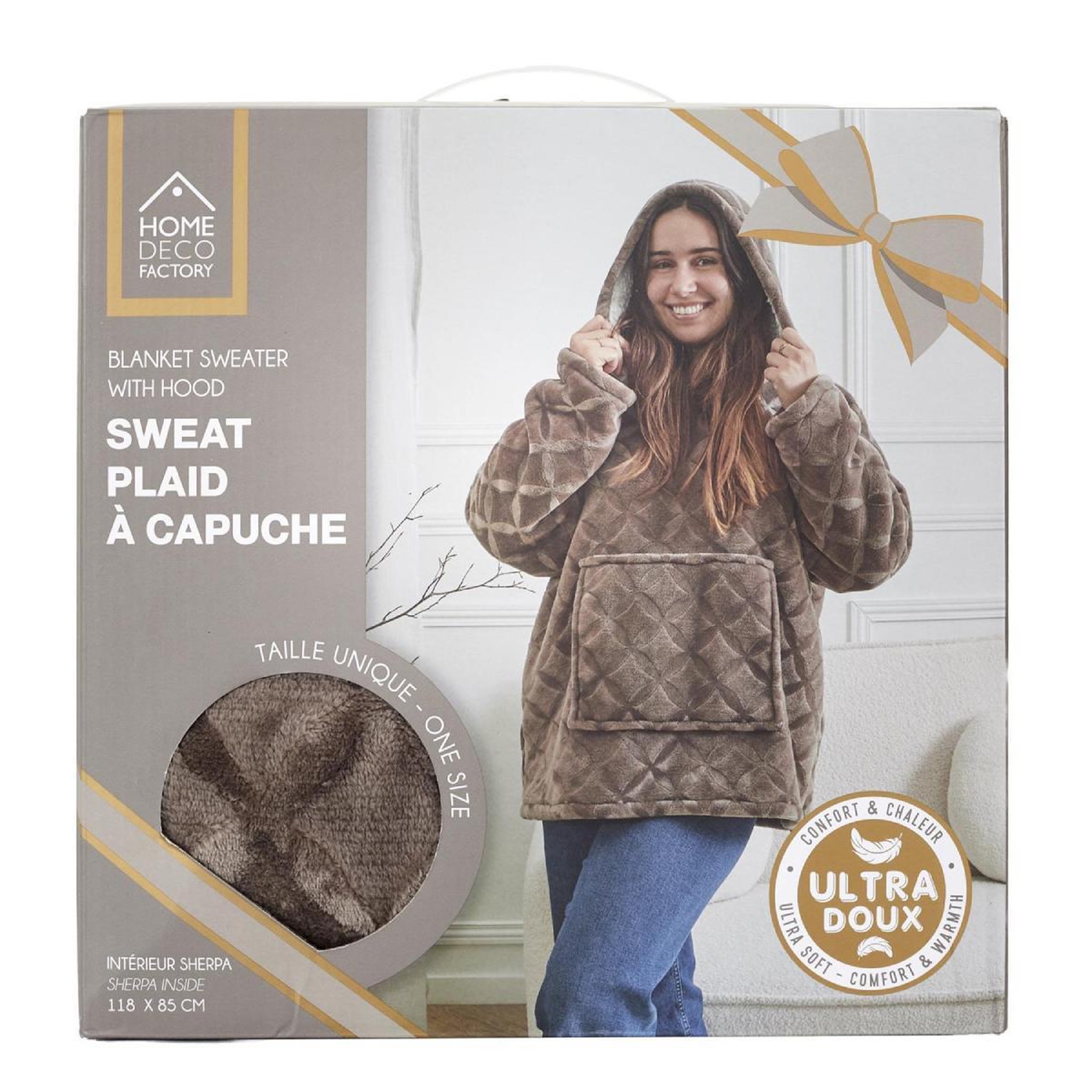 Voir la diapositive 6 : The Home Deco Factory Plaid sweat à capuche  embosse  85x118cm marron