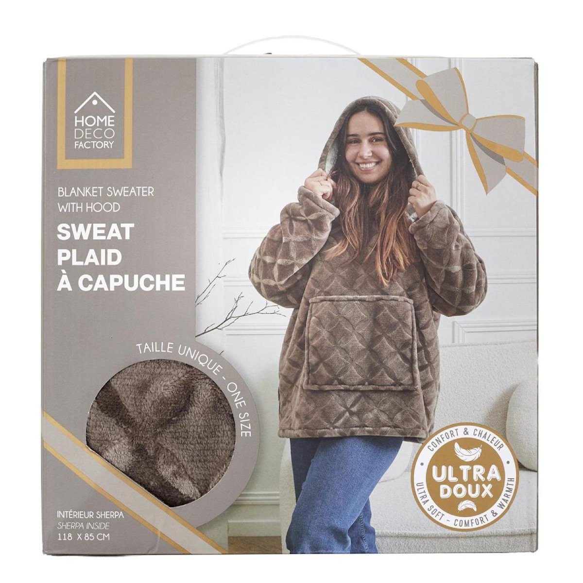 Paris Prix Plaid Sweat à Capuche  Embosse  85x118cm Marron