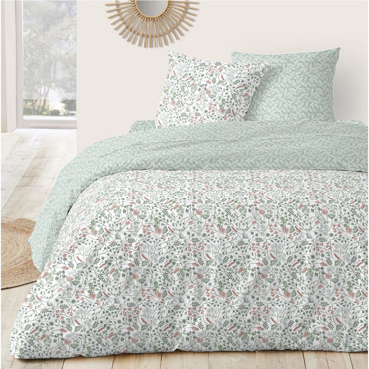 Parure housse de couette en polycoton motif floral AMITY