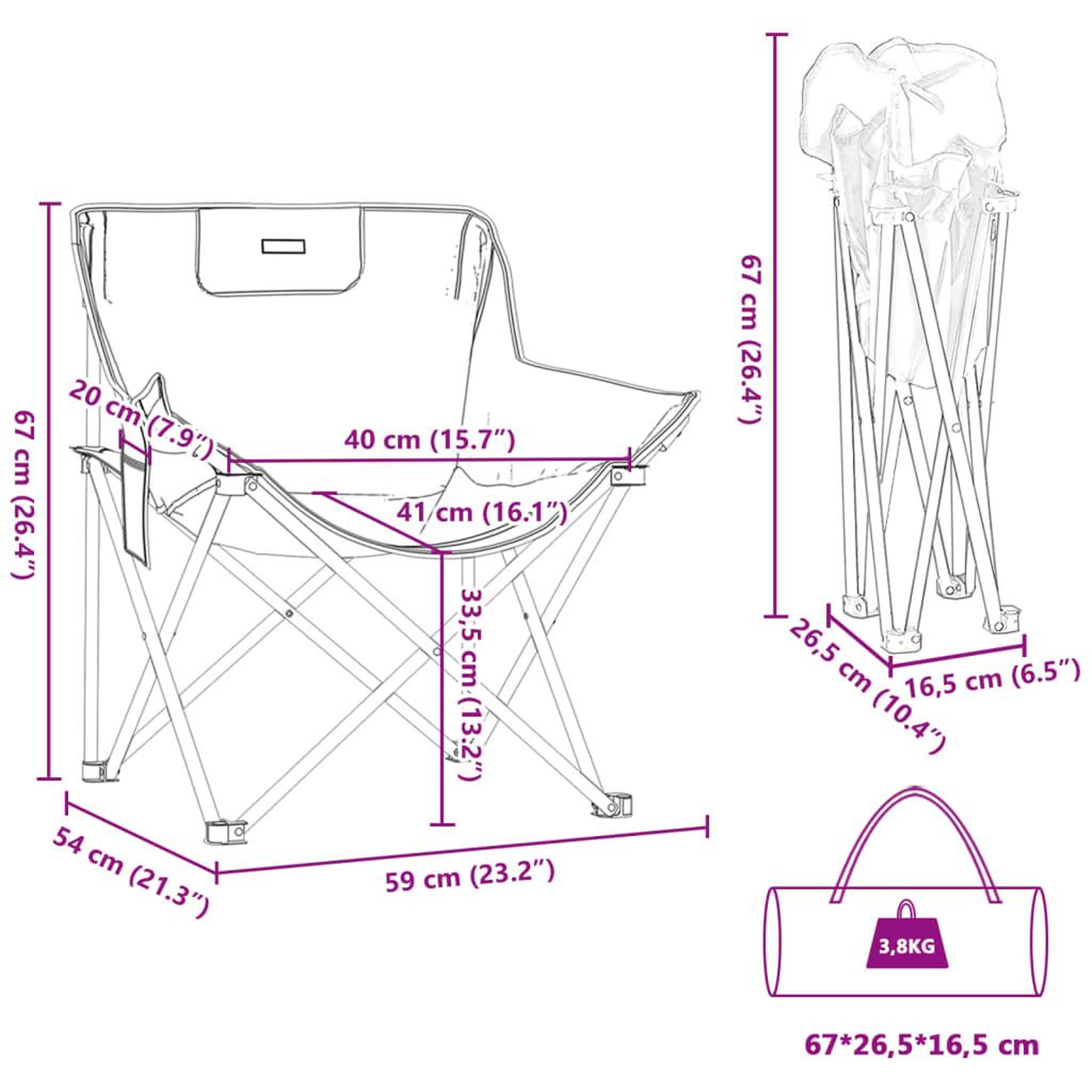Voir la diapositive 6 : VIDAXL Chaise de camping avec poche pliable lot de 2 noir