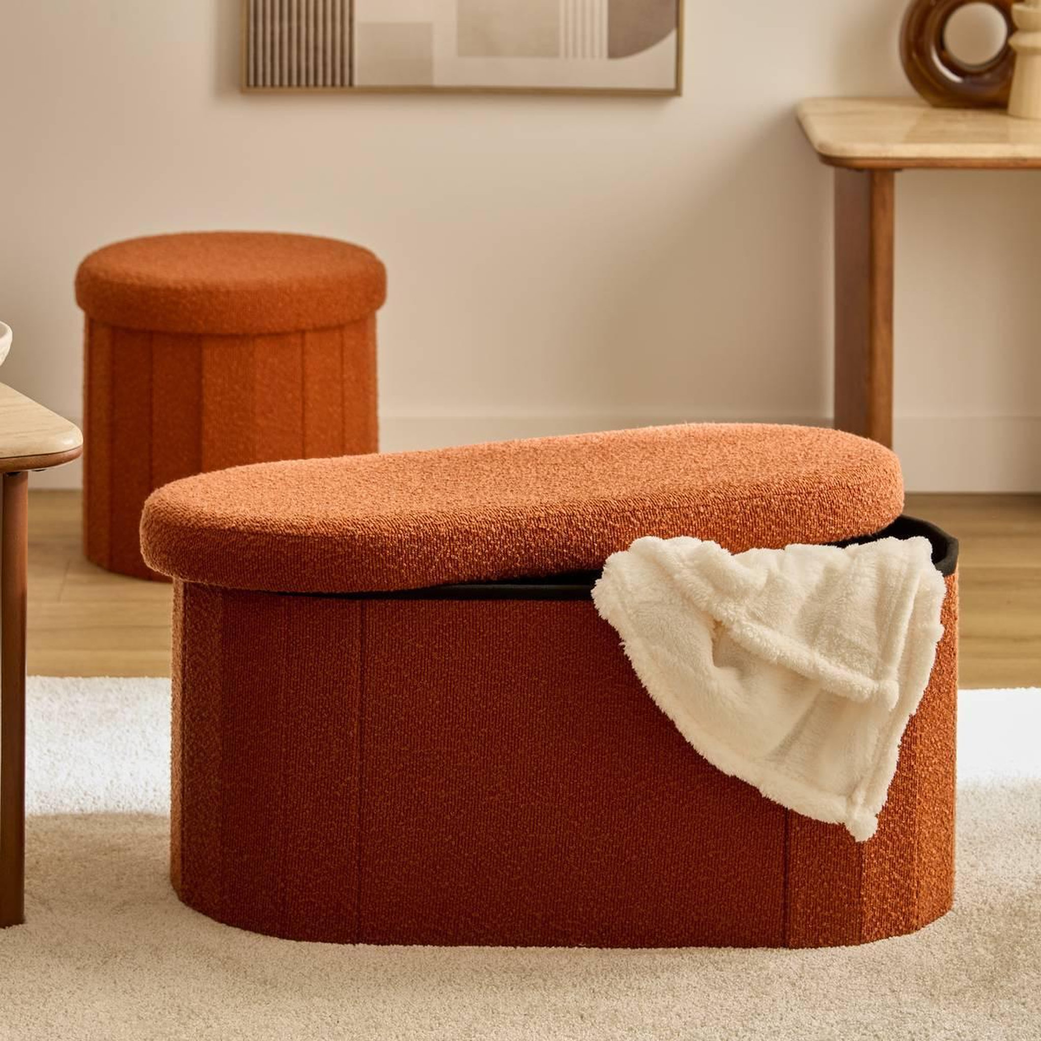Voir la diapositive 5 : ATMOSPHERA Pouf coffre double  fink  76cm ambre