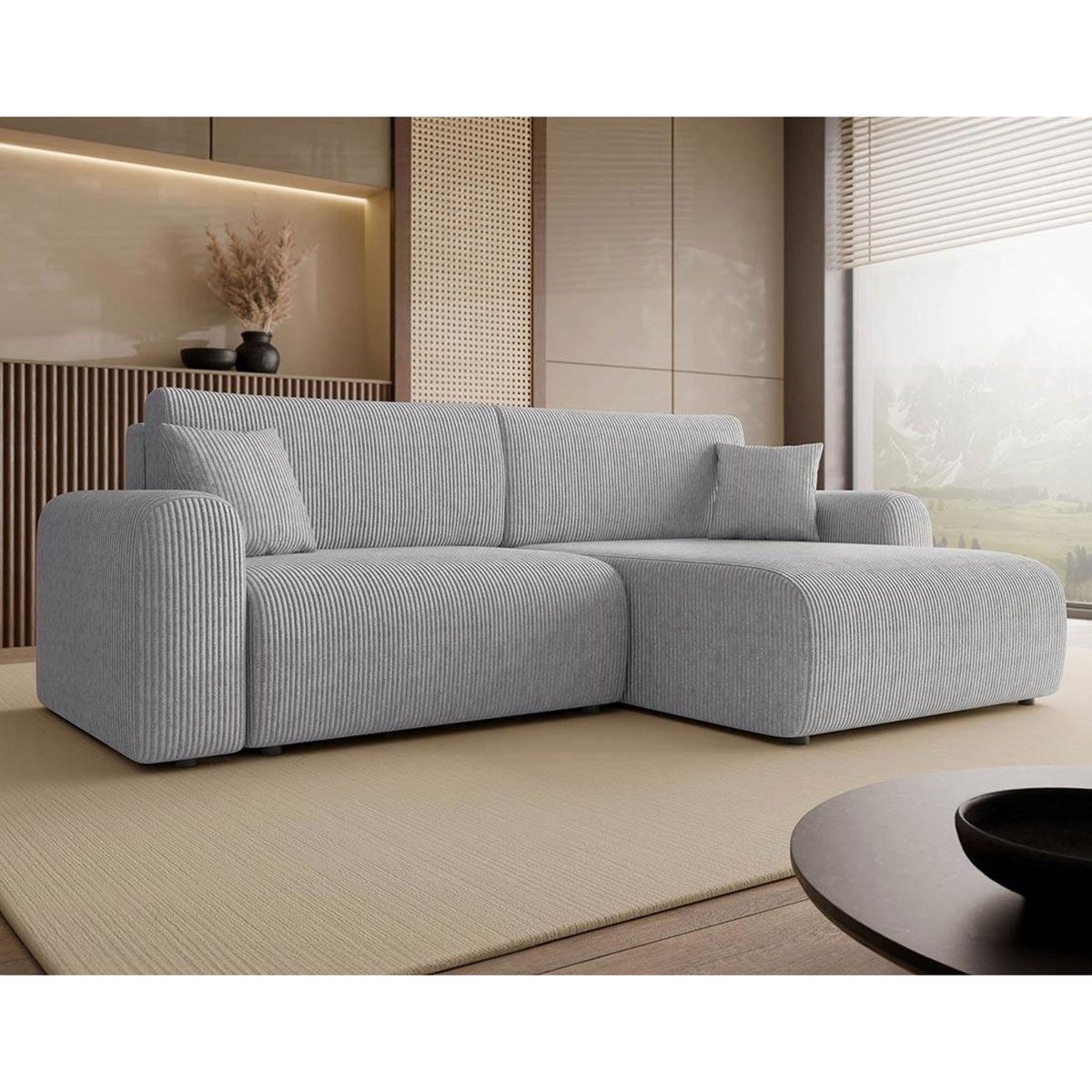 BEST MOBILIER Naomi - canapé d'angle réversible 4 places convertible avec coffre en velours côtelé