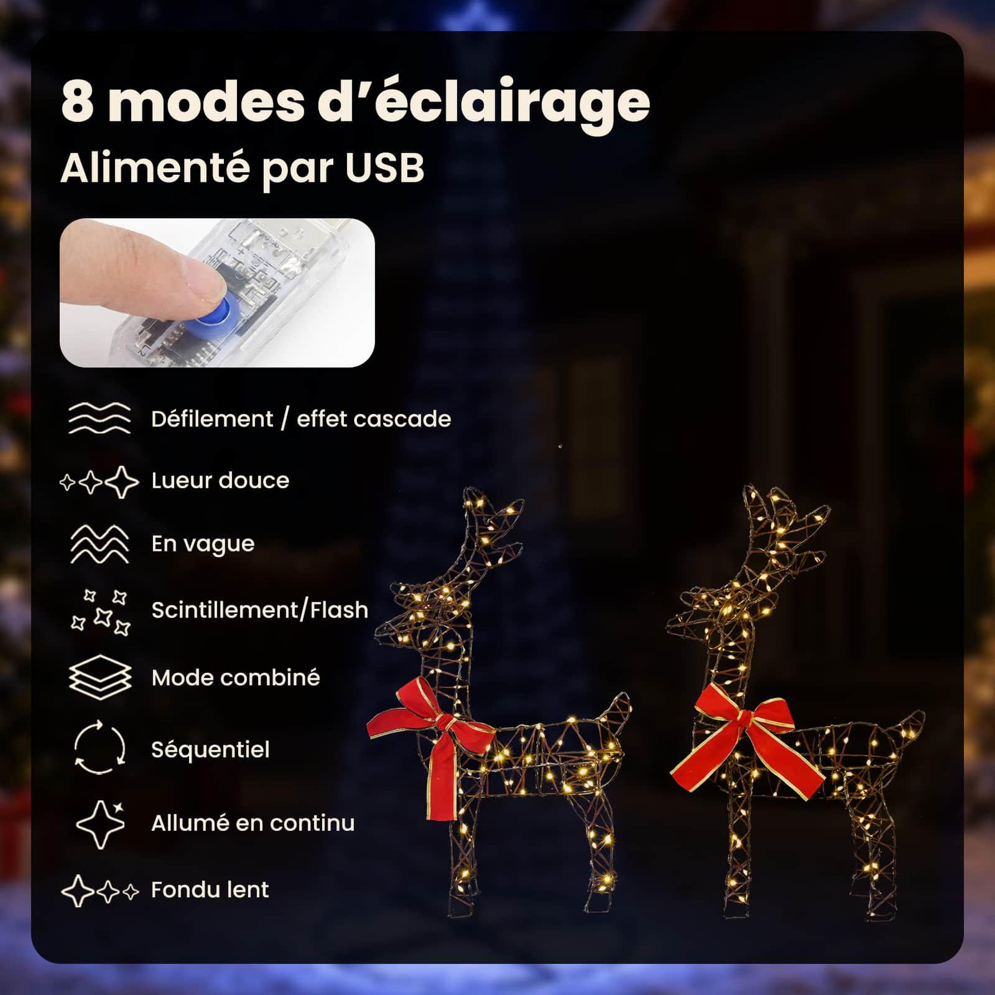 Voir la diapositive 4 : VIDAXL Renne de Noël 3D LOVIISA 2 pc 180 LED Blanc chaud