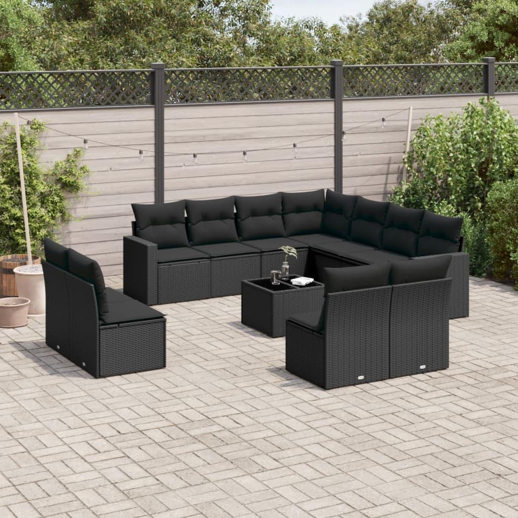 VIDAXL Salon de jardin 12 pcs avec coussins noir resine tressee