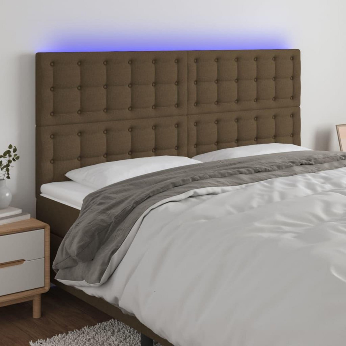 VIDAXL Tete de lit a LED Marron fonce 200x5x118/128 cm Tissu