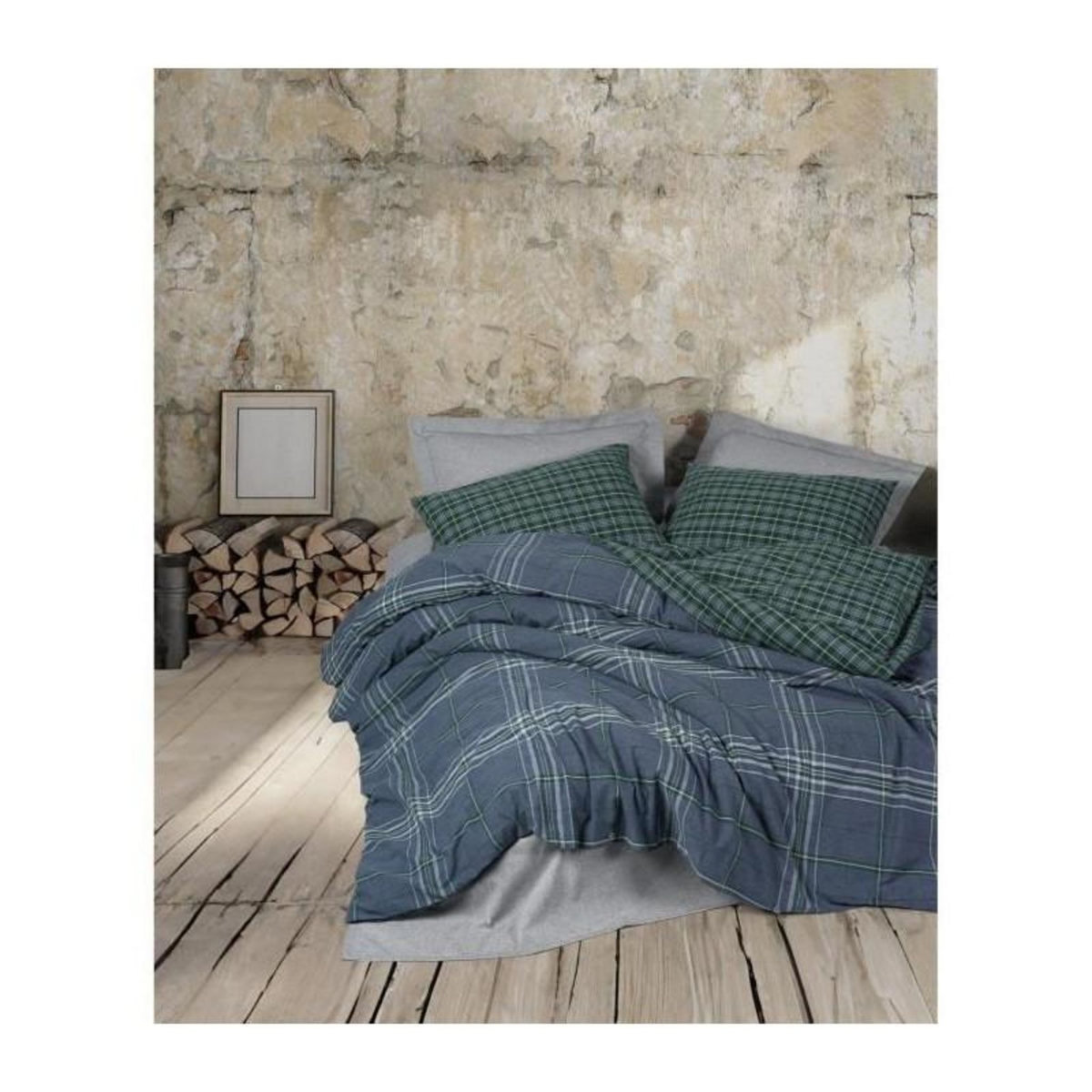 GENERIQUE Parure de lit - 129CTF24481 - 1 housse de couette 220 x 240 cm + 2 taies d'oreiller 60 x 60 cm - 50% coton, 50% polyester - Bleu