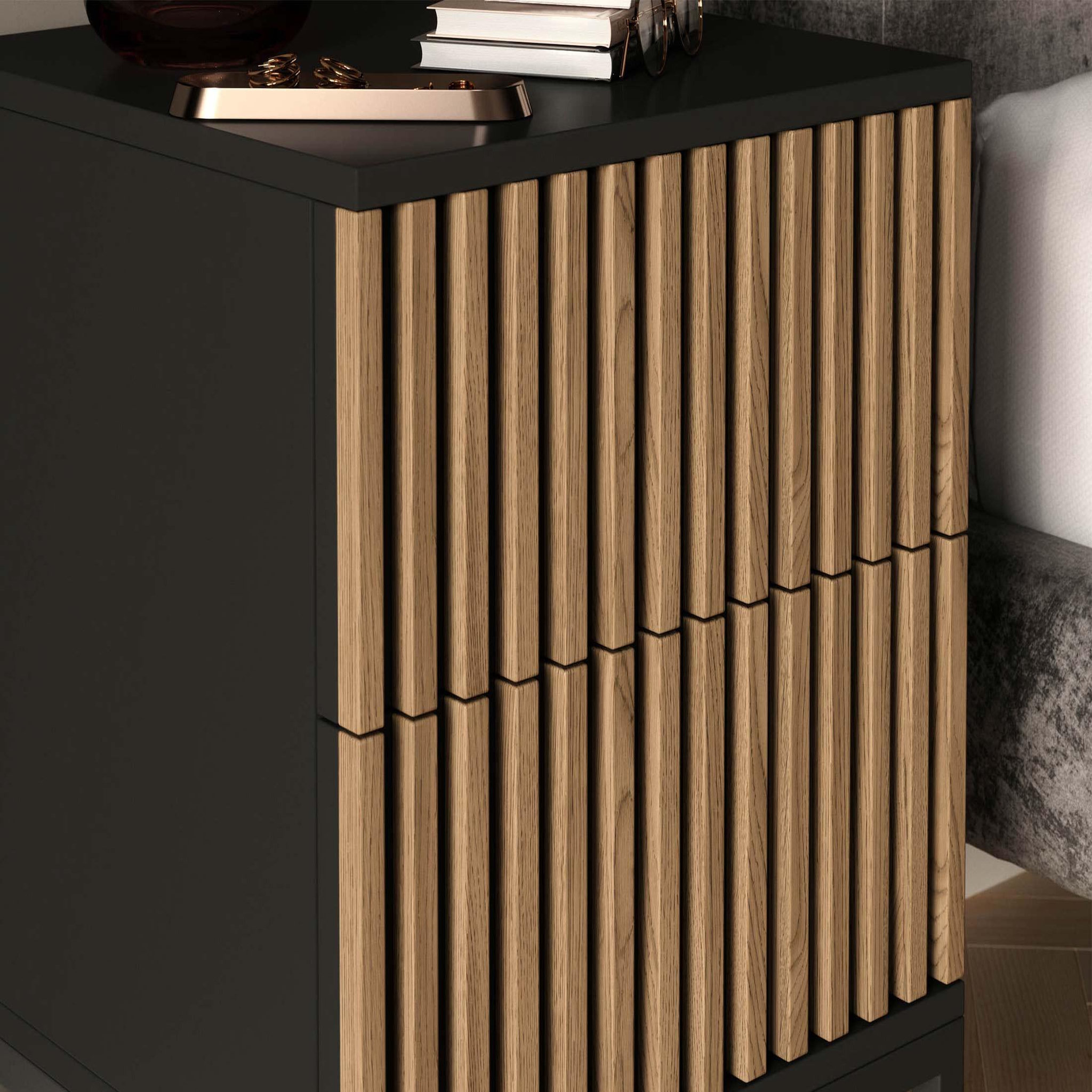Voir la diapositive 3 : BEST MOBILIER Savanna - table de chevet - effet bois et noir - 40 cm