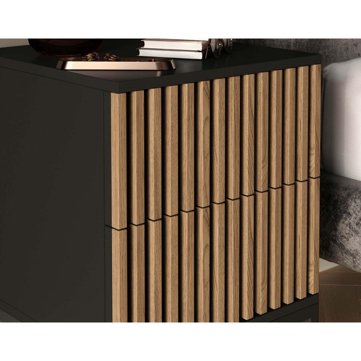 BEST MOBILIER Savanna - table de chevet - effet bois et noir - 40 cm