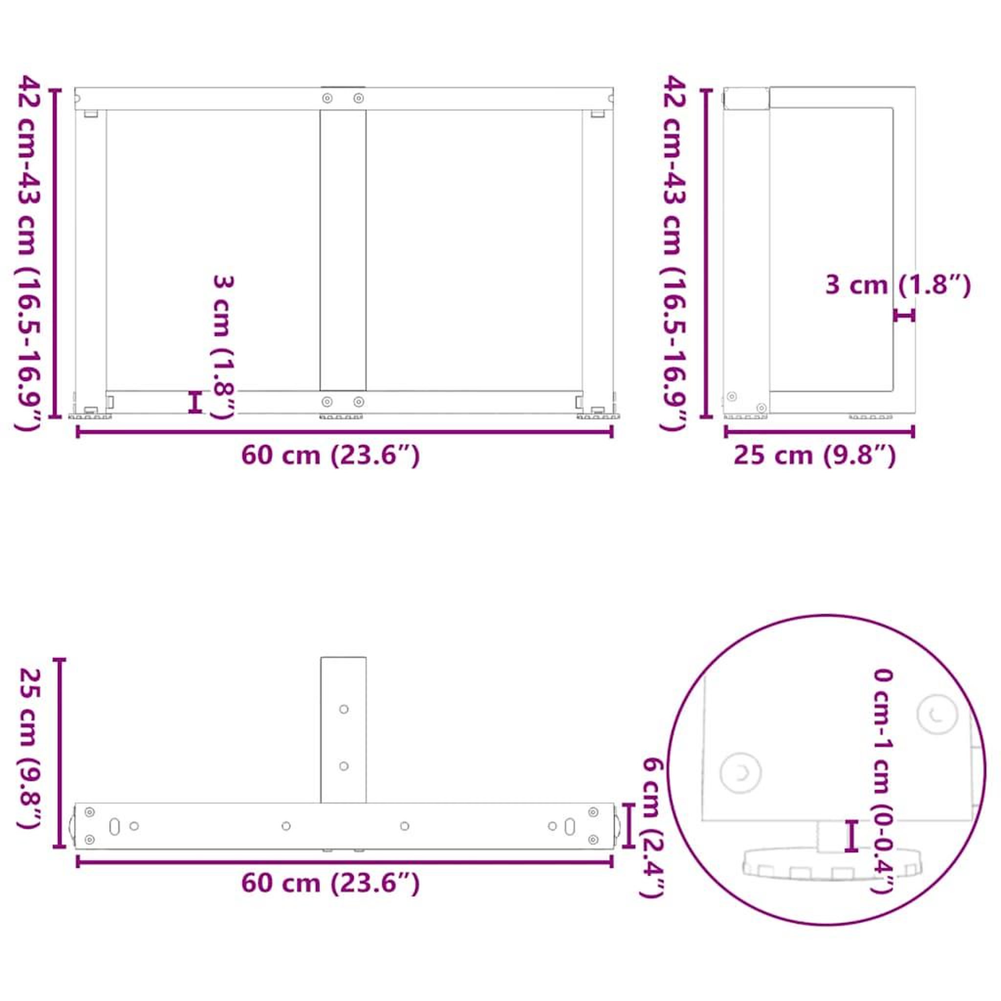 Voir la diapositive 6 : VIDAXL Pieds de table basse forme de T 2 pcs 60x25x(42-43) cm acier