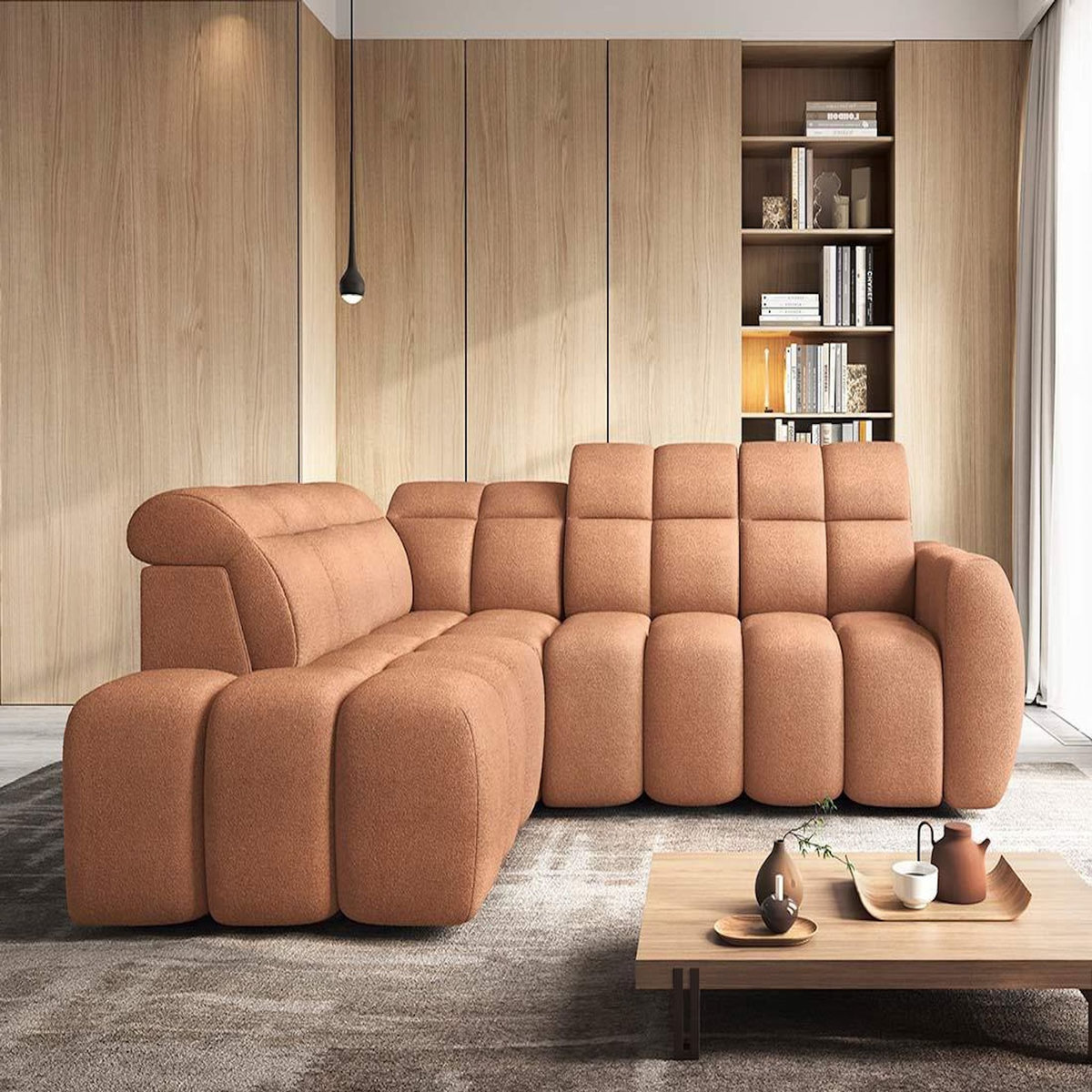 BEST MOBILIER Basile - canapé d'angle gauche 4 places assise extensible électrique avec coffre en tissu texturé