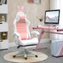 Voir la diapositive 2 : VINSETTO Chaise gaming fauteuil gamer inclinable réglable repose-pied rétractable oreilles de lapin amovibles rose blanc