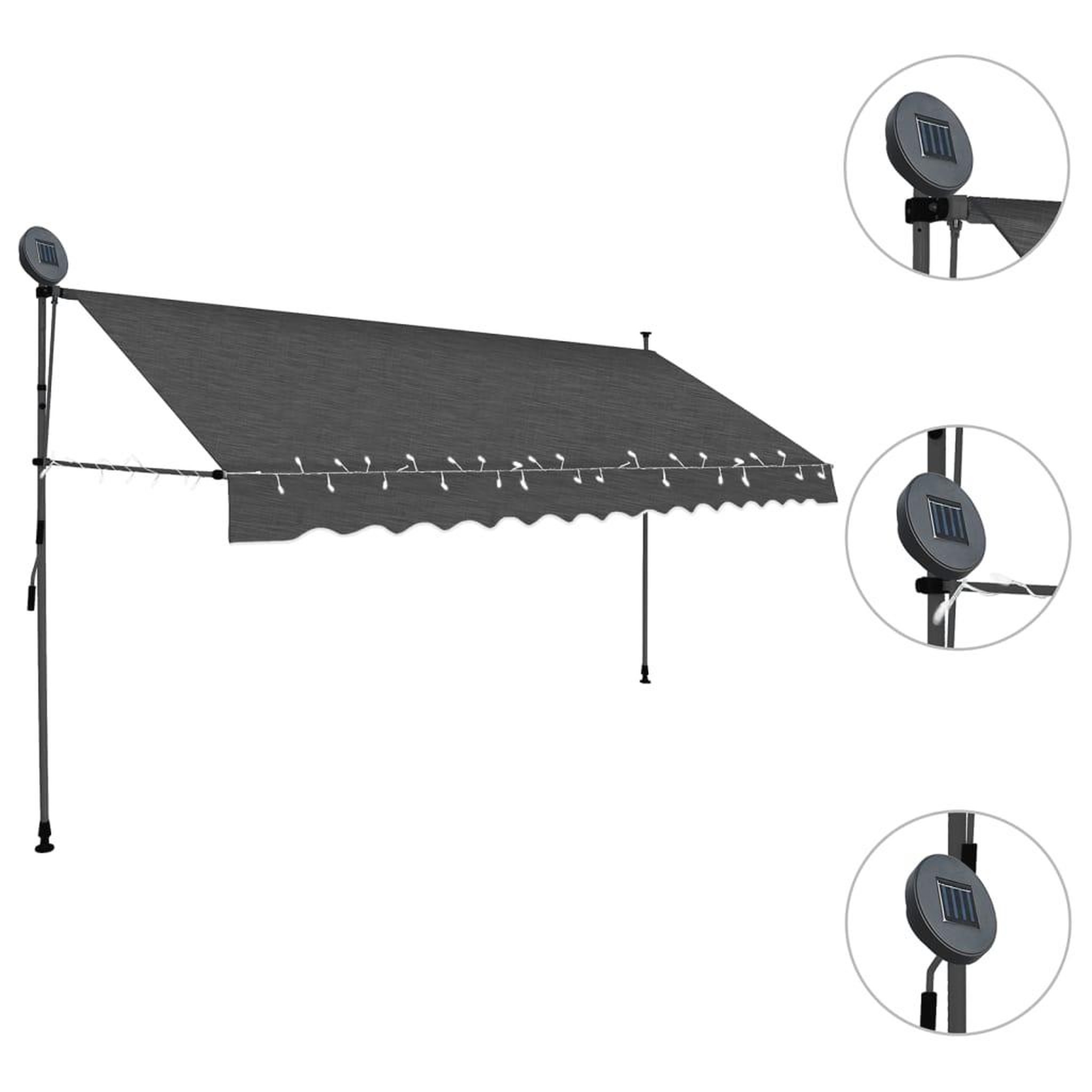 Voir la diapositive 3 : VIDAXL Auvent manuel retractable avec LED 400 cm Anthracite