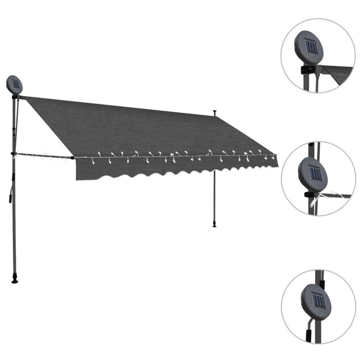 VIDAXL Auvent manuel retractable avec LED 400 cm Anthracite