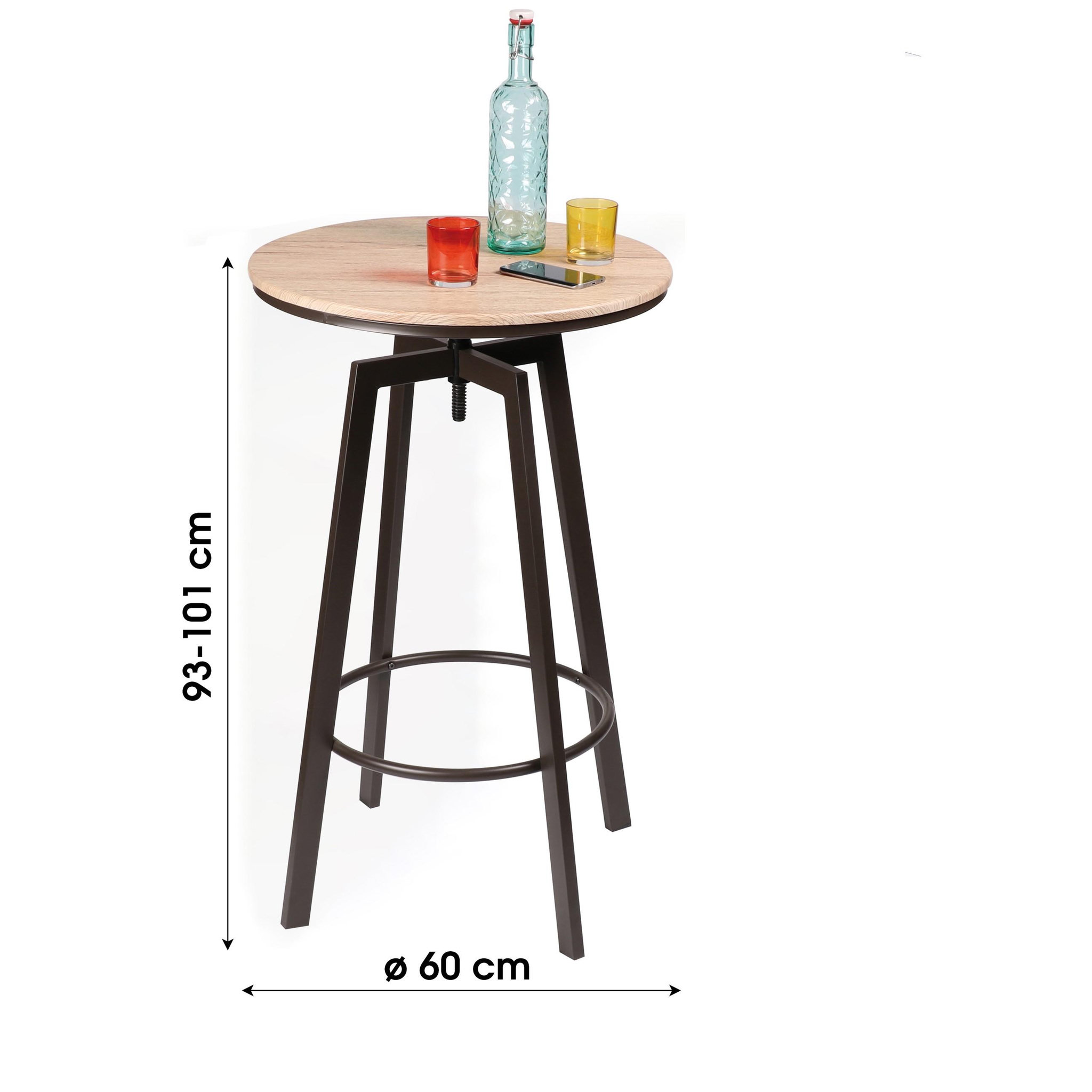 Voir la diapositive 3 : DIVERS Table de bar ronde à hauteur réglable design industriel factory - diam. 60 x h. 93 cm - marron