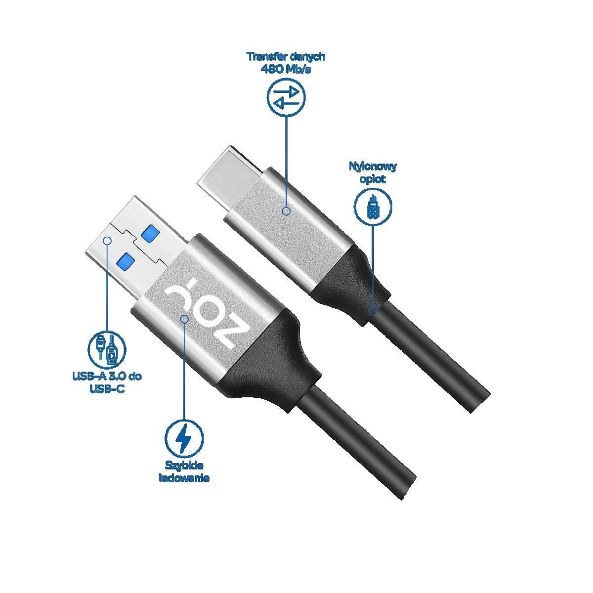 Zou Câble USB-A vers USB-C zoy Charge rapide et transfert haut débit