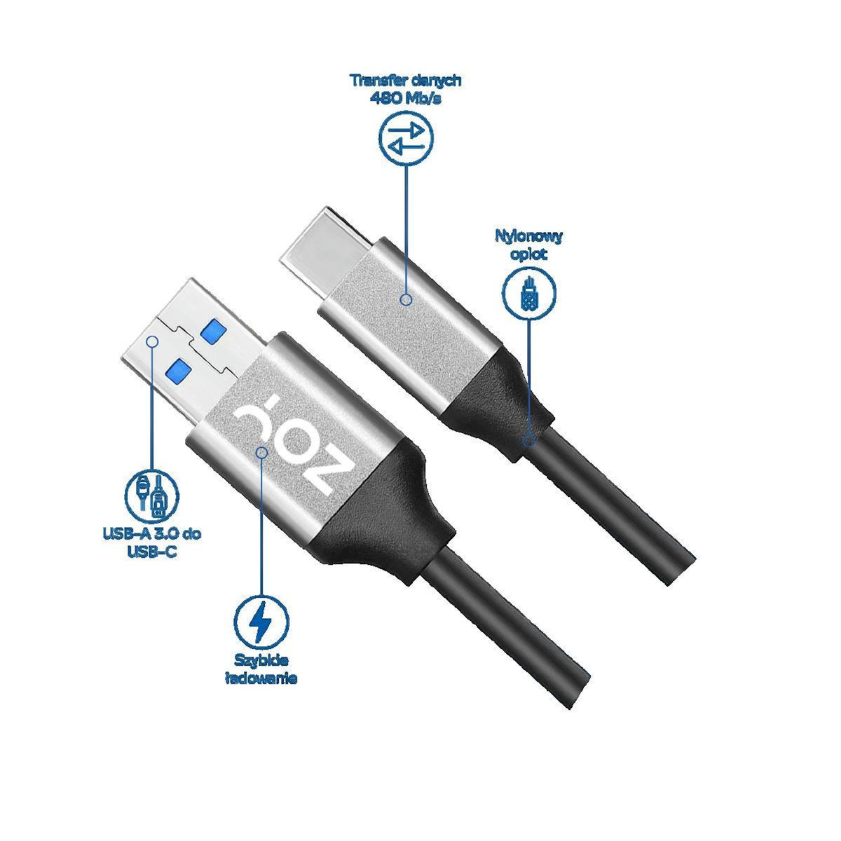 Zou Câble USB-A vers USB-C zoy Charge rapide et transfert haut débit