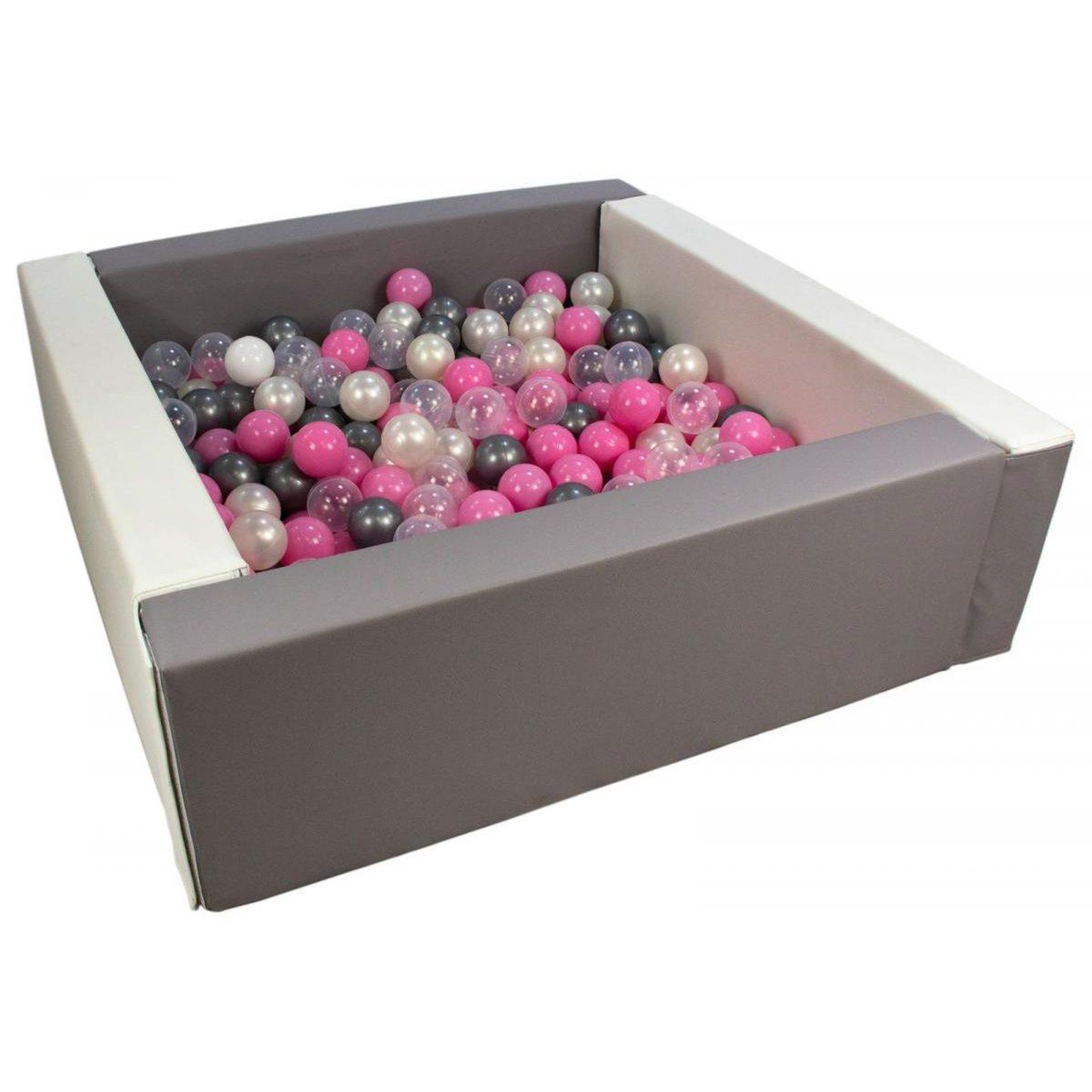 VELINDA Piscine à balles carrée avec 300 balles - blanc, gris/perle, transparent, rose clair, argent