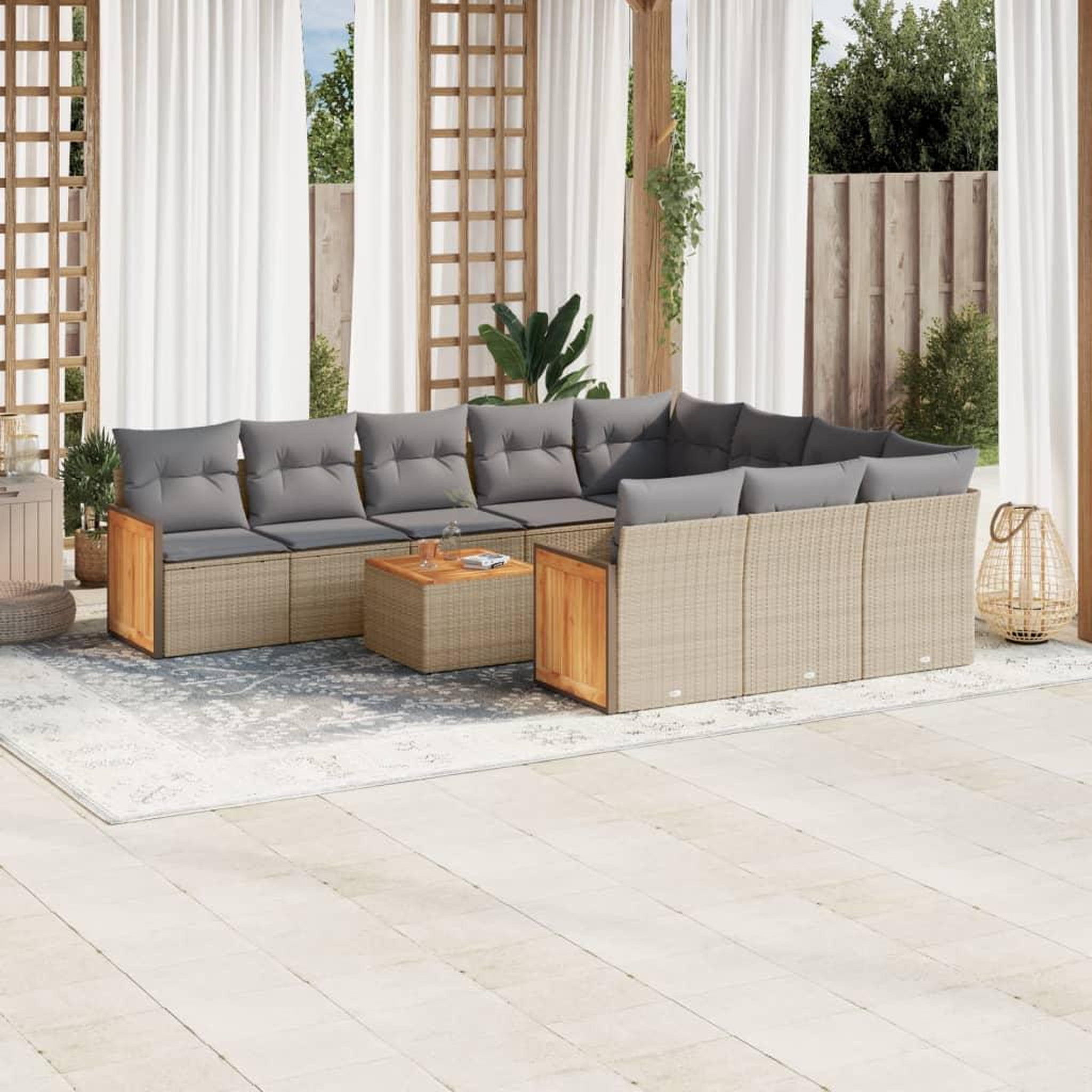 VIDAXL Salon de jardin 11 pcs avec coussins beige resine tressee