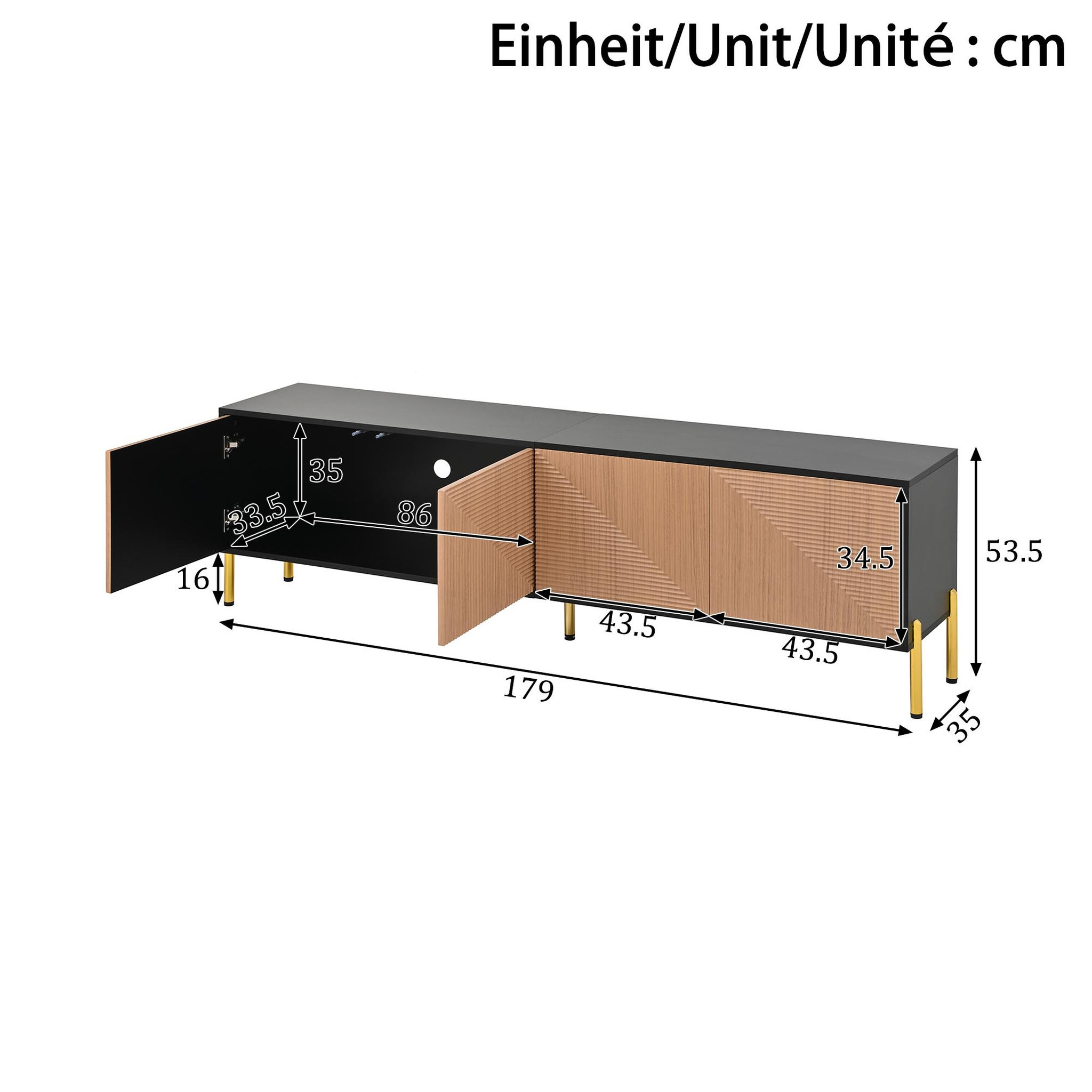 Voir la diapositive 3 : MERAX Meuble tv noir+naturel 179 cm panneau de particules