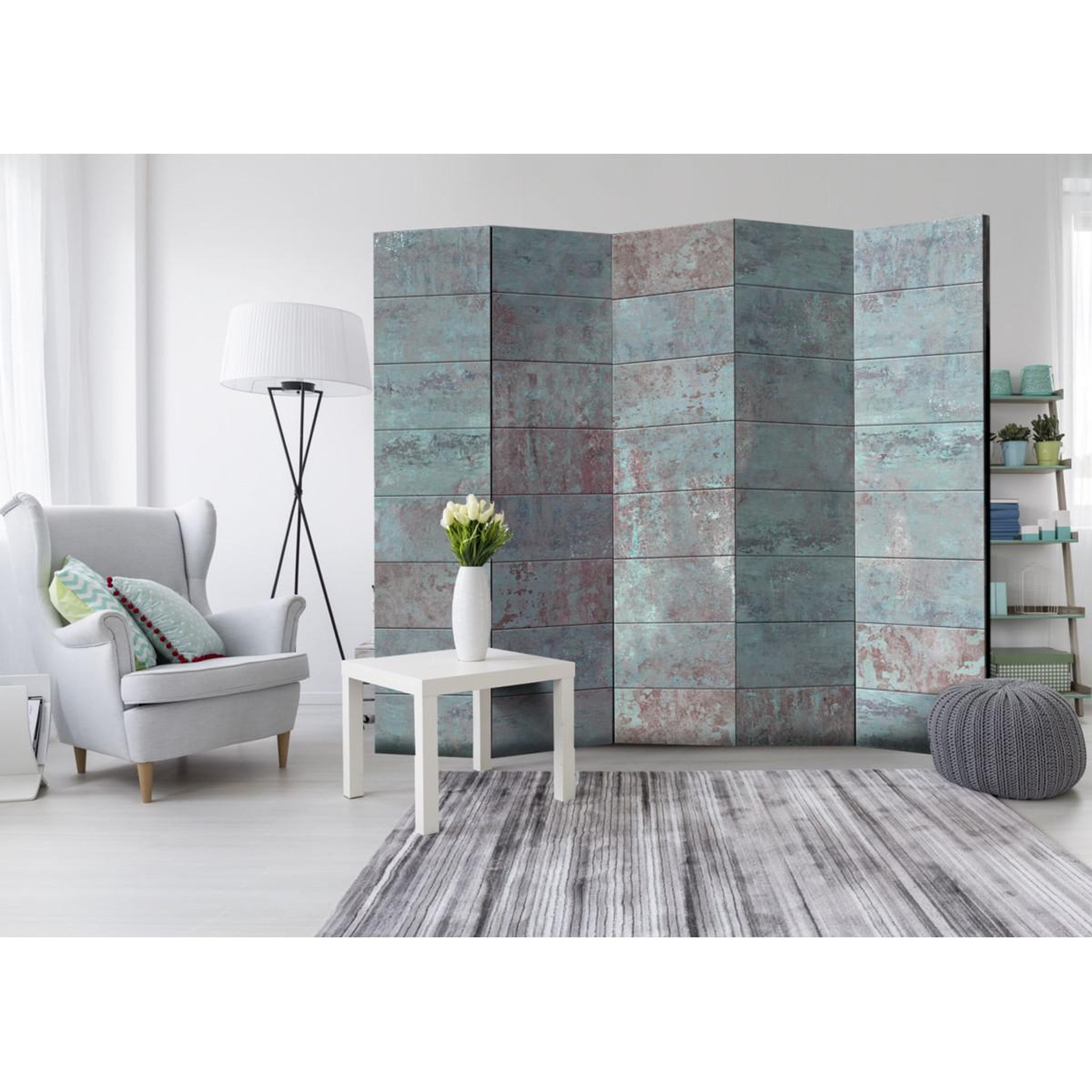 Voir la diapositive 2 : Paris Prix Paravent 5 volets  turquoise concrete  172x225cm