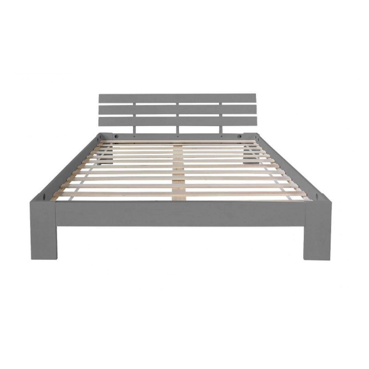 HomeStyle4U Lit double lit en bois futon lit 140x200 lit pin gris cadre de lit en bois massif