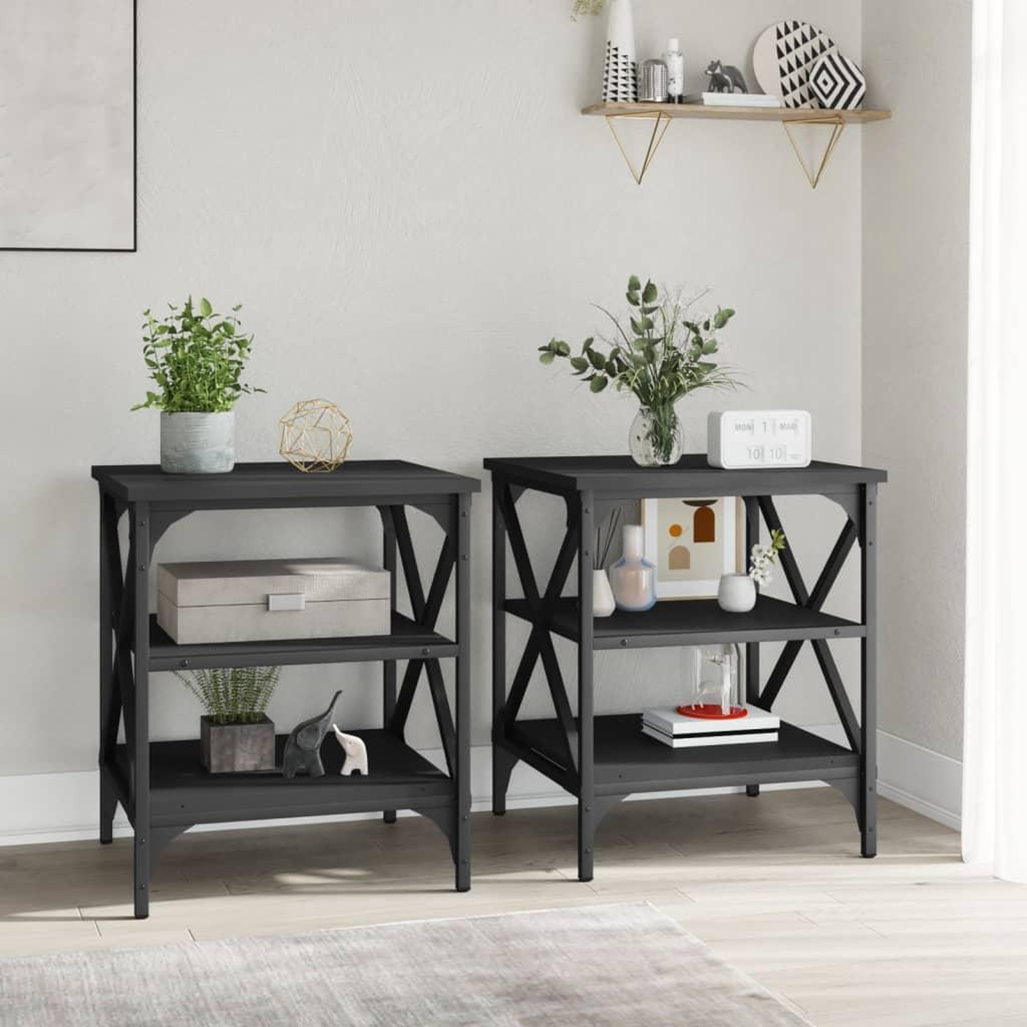 Voir la diapositive 3 : VIDAXL Tables d'appoint 2 pcs Noir 40x42x50 cm Bois d'ingenierie