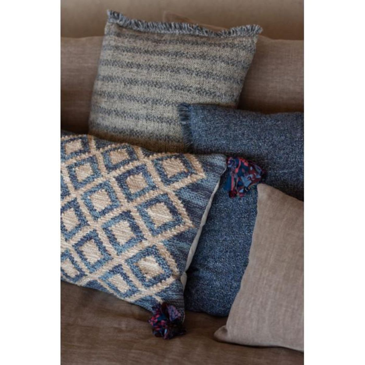 Paris Prix Coussin Déco en Jute  Losanges  45x45cm Naturel & Bleu