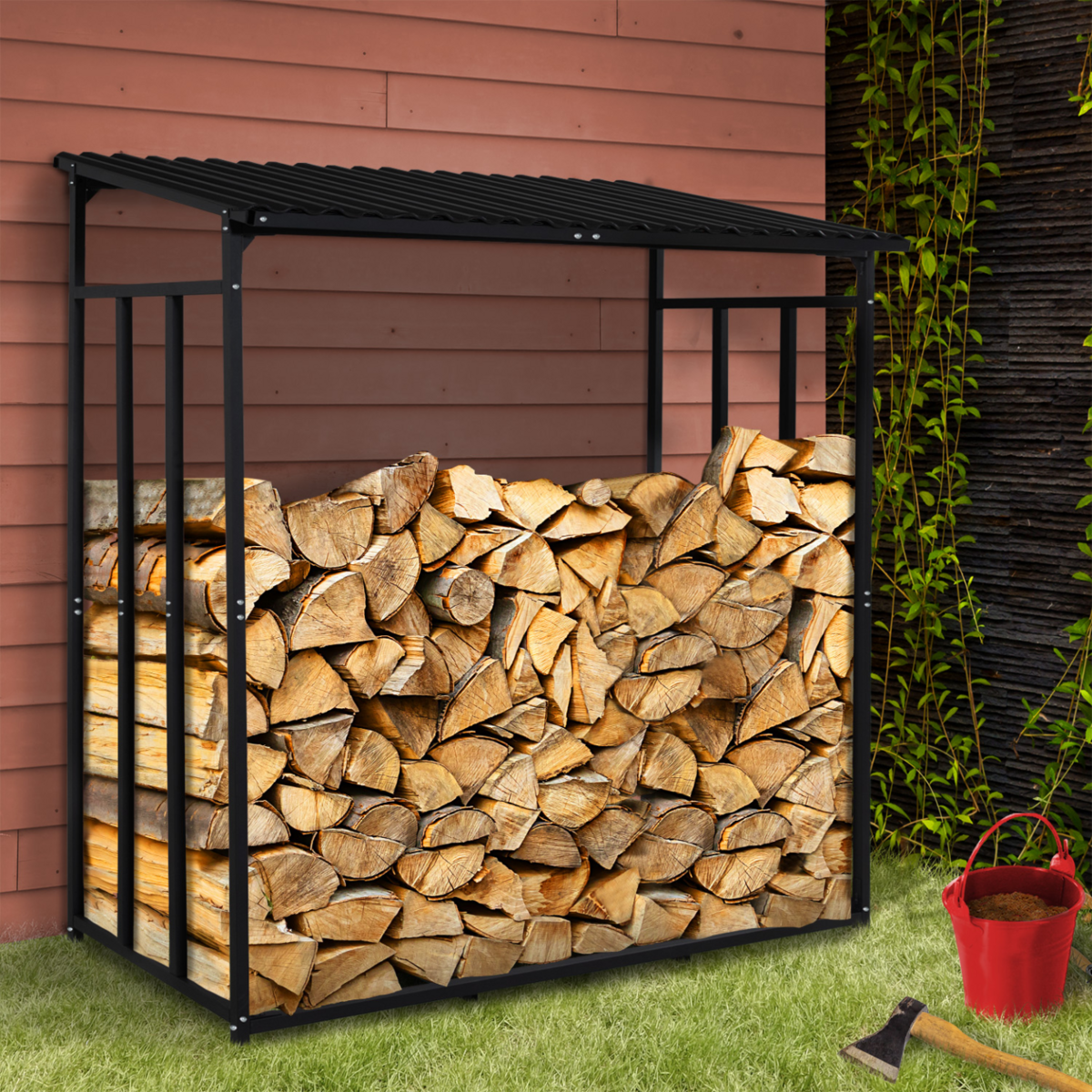 ID MARKET Abri de stockage en acier galvanisé pour bûches L.190 cm avec housse de protection 150 gr