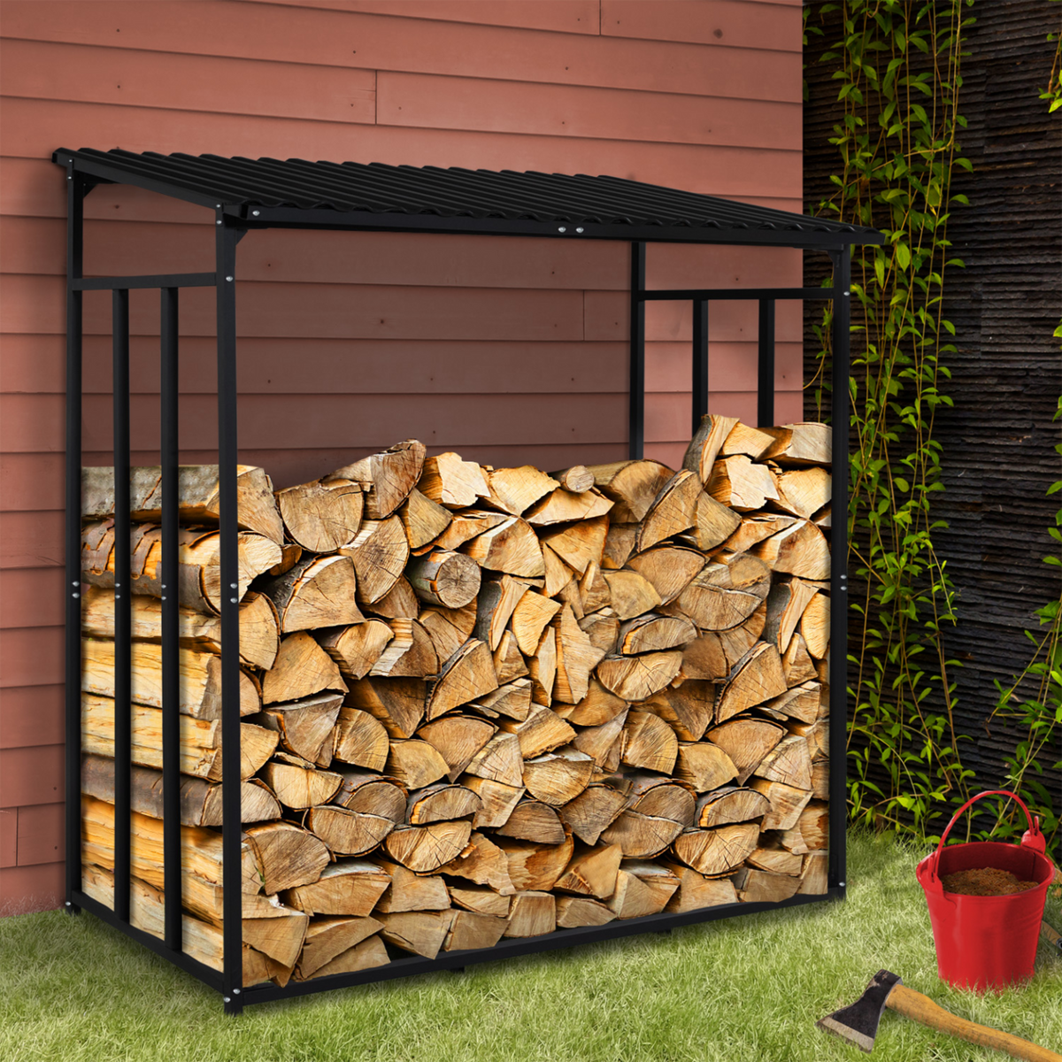 ID MARKET Abri de stockage en acier galvanisé pour bûches L.190 cm avec housse de protection 150 gr