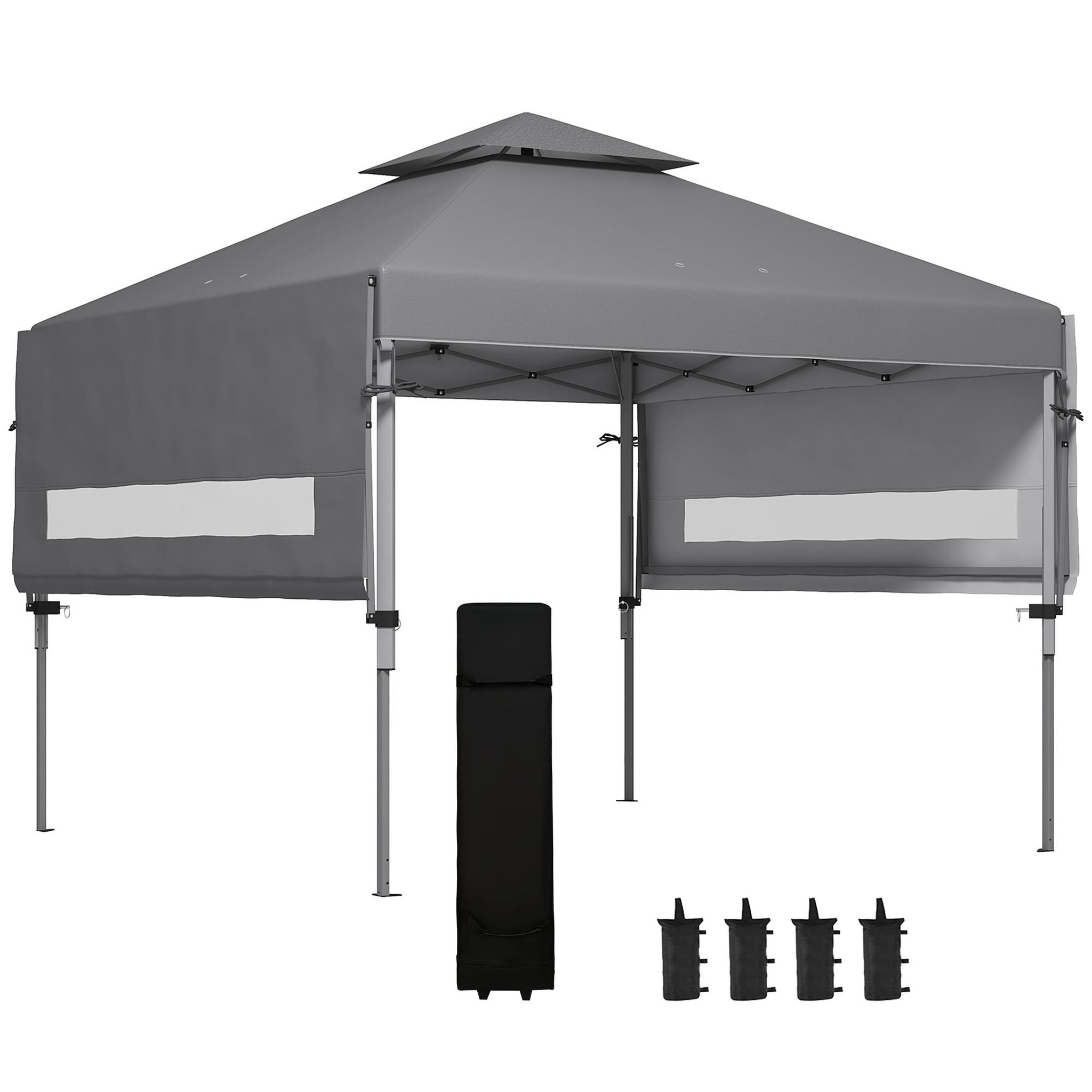 Voir la diapositive 5 : OUTSUNNY Tonnelle pop-up de jardin barnum pliant 5 x 3 m - sac à de transport à roulettes inclus - acier oxford gris