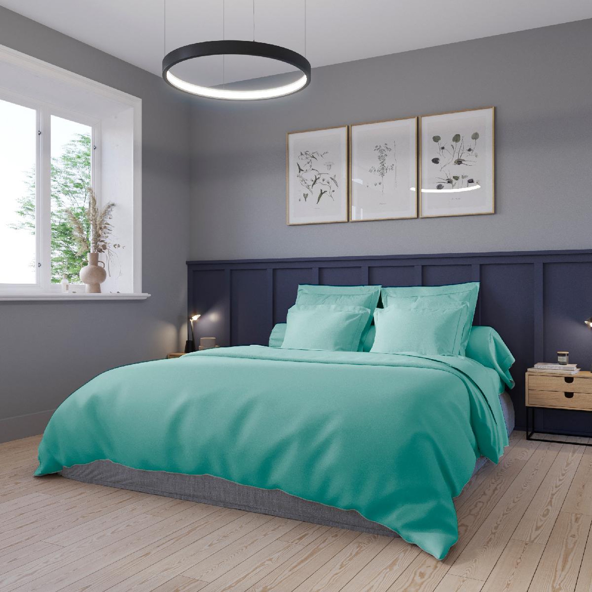 Voir la diapositive 2 : DODO Drap housse harmonie satin de coton coloris turquoise