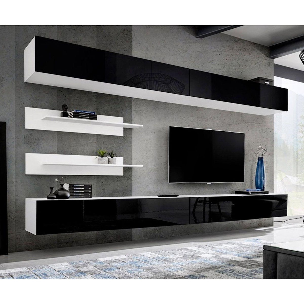 Paris Prix Ensemble Meuble TV Mural  Fly I1  320cm Noir & Blanc