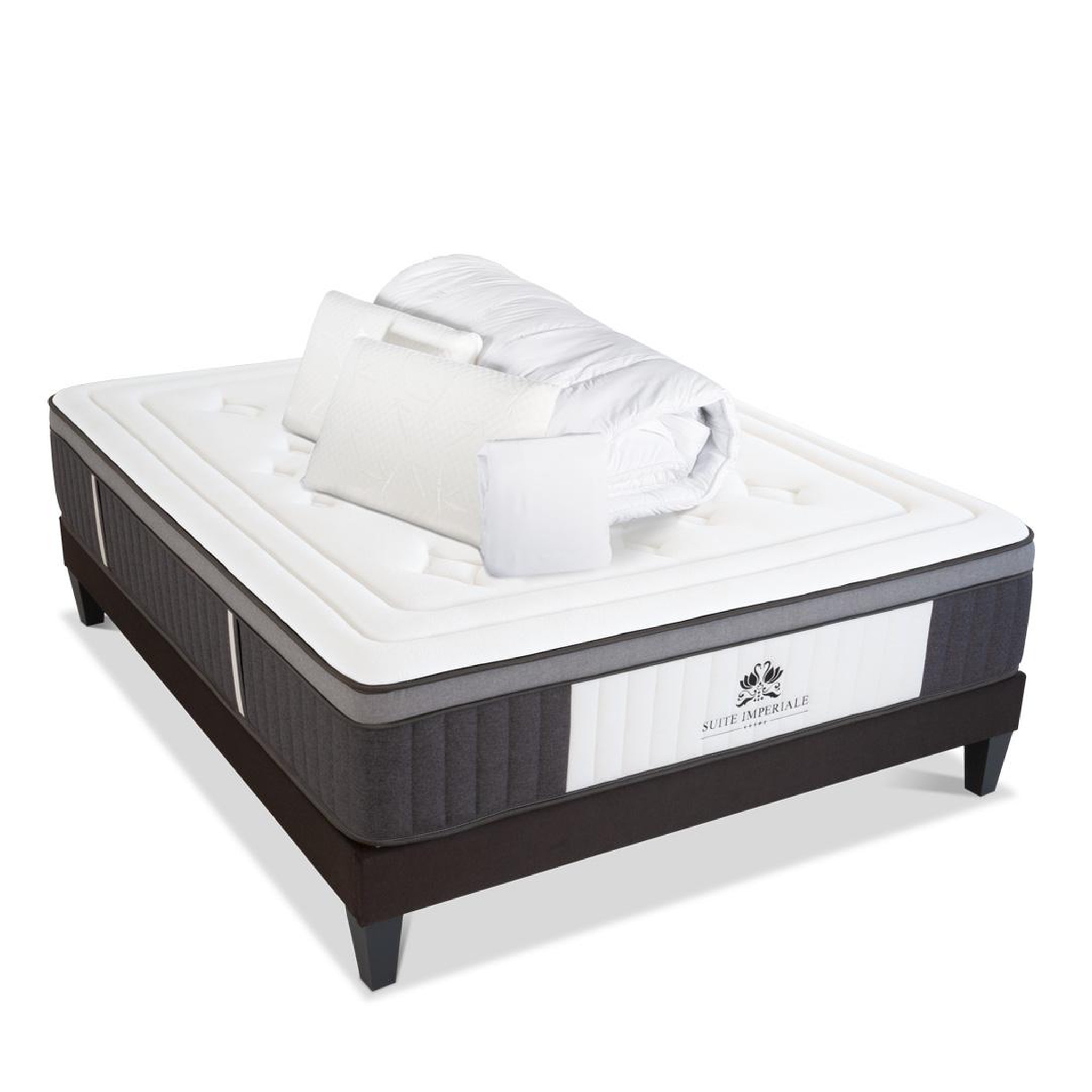 SUITE ETOILEE SUITE ETOILEE | Pack Prêt à dormir SUITE IMPERIALE | Matelas Ressorts ensachés + Sommier + Accessoires. Coloris disponibles : Blanc