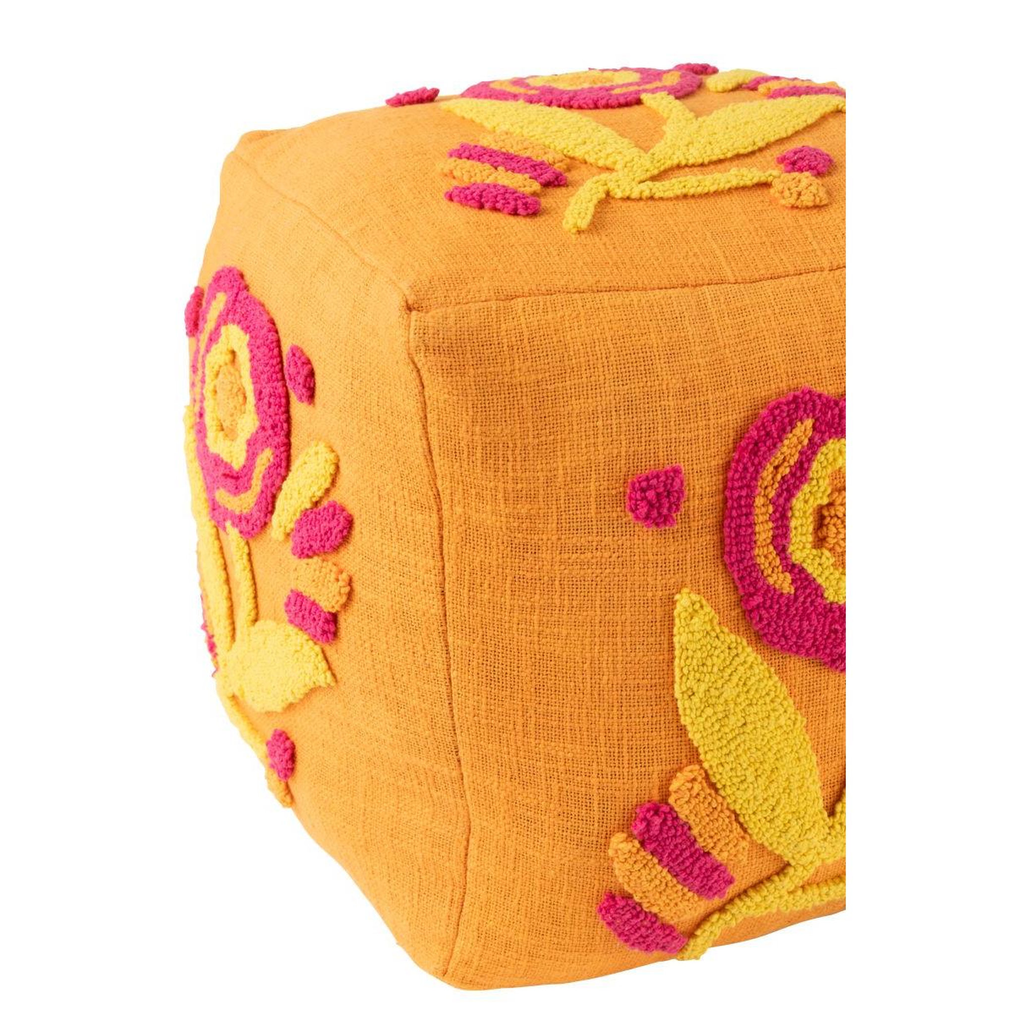 Voir la diapositive 3 : J-LINE Pouf fleur en coton  levi  40cm orange
