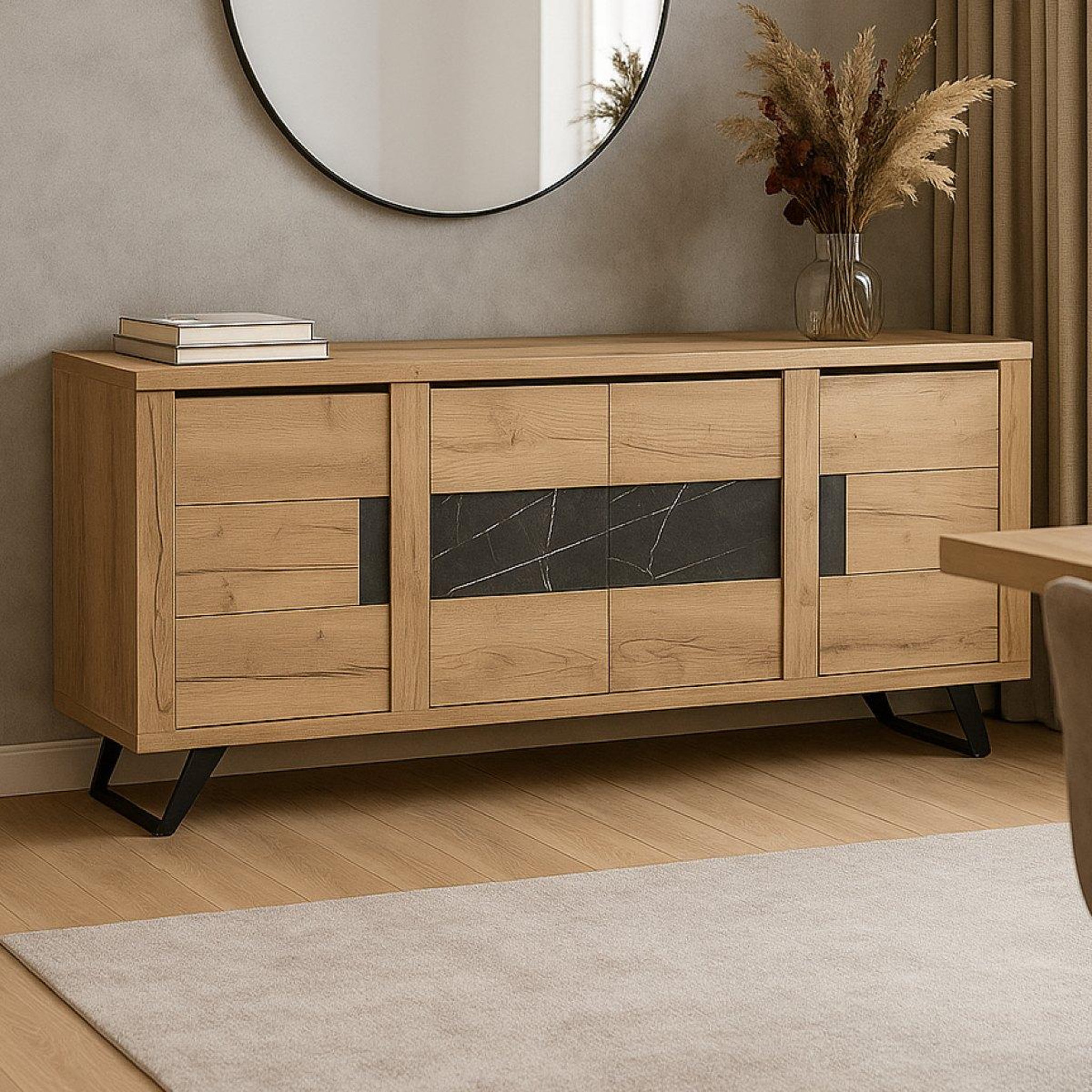 Voir la diapositive 2 : JLC KREATION Buffet contemporain effet bois et céramique 225cm HORACE