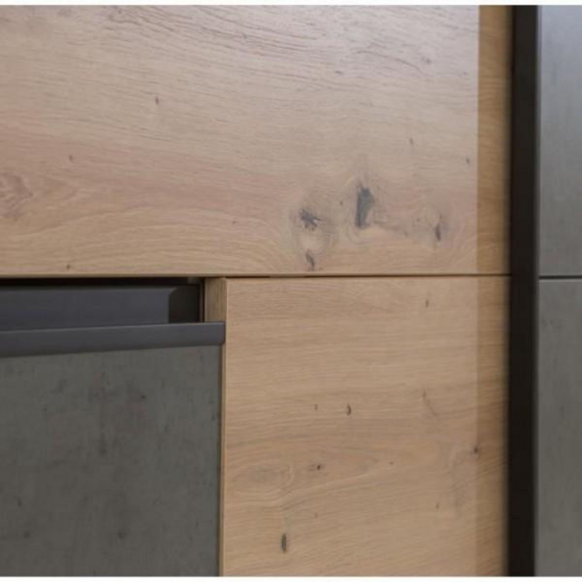 MARKET24 Armoire 2 portes coulissantes 3 tiroirs - Décor chene artisan et béton gris - L 200,1 x P 61,2 x H 200,5 cm - WINN2