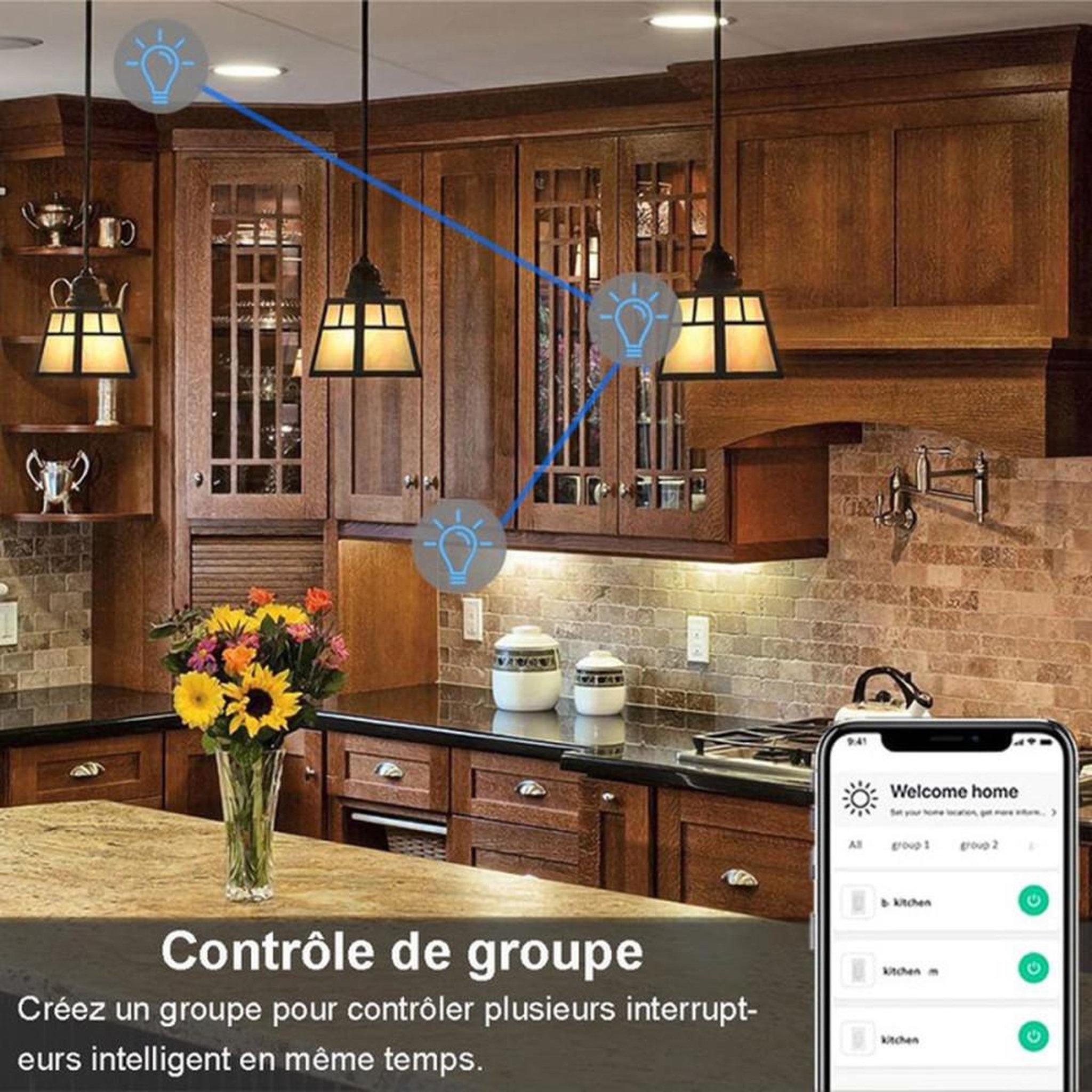 Voir la diapositive 5 : Interrupteur Wi‑Fi intelligent 3 voies tactile capacitif encastrable, commande via Tuya, Alexa et Google Assistant, blanc, 300 W par voie (2,4 GHz)