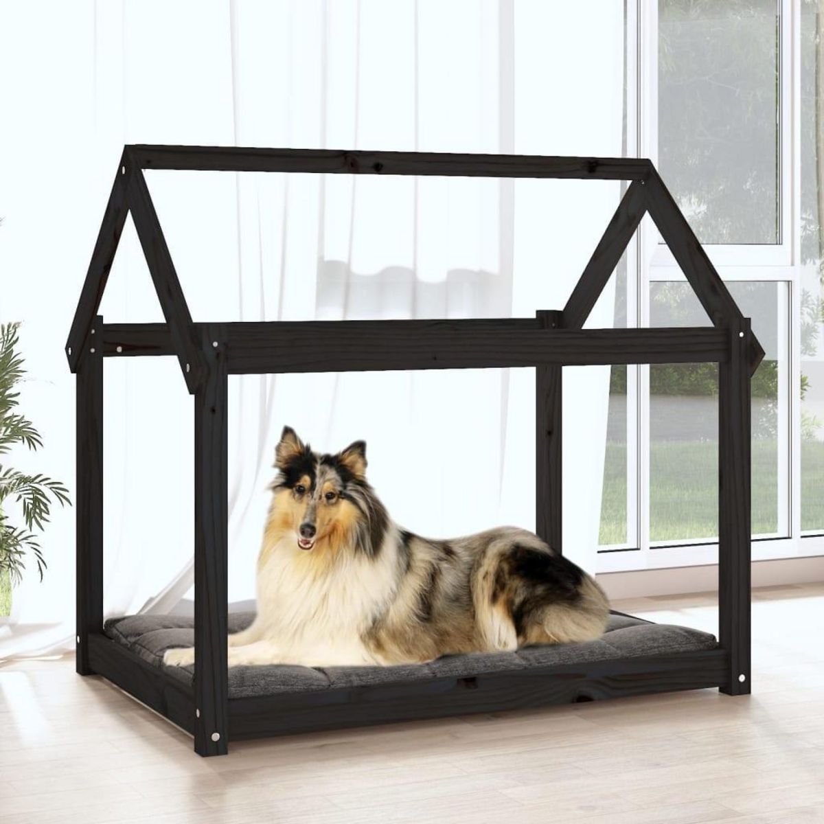 VIDAXL Lit pour chien Noir 101x70x90 cm Bois de pin solide