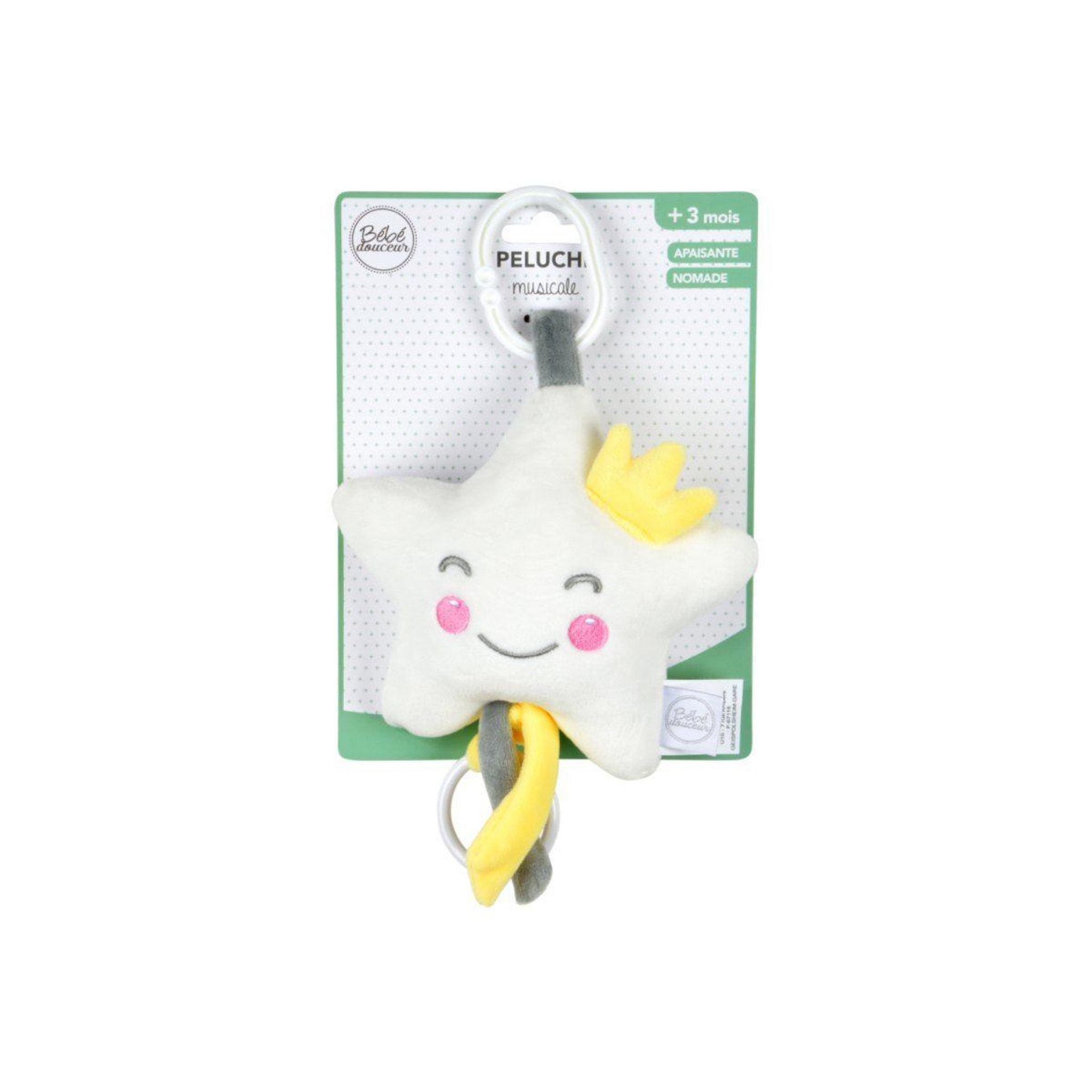 Voir la diapositive 2 : BEBE DOUCEUR Peluche musicale étoile  essen'ciel  15cm blanc